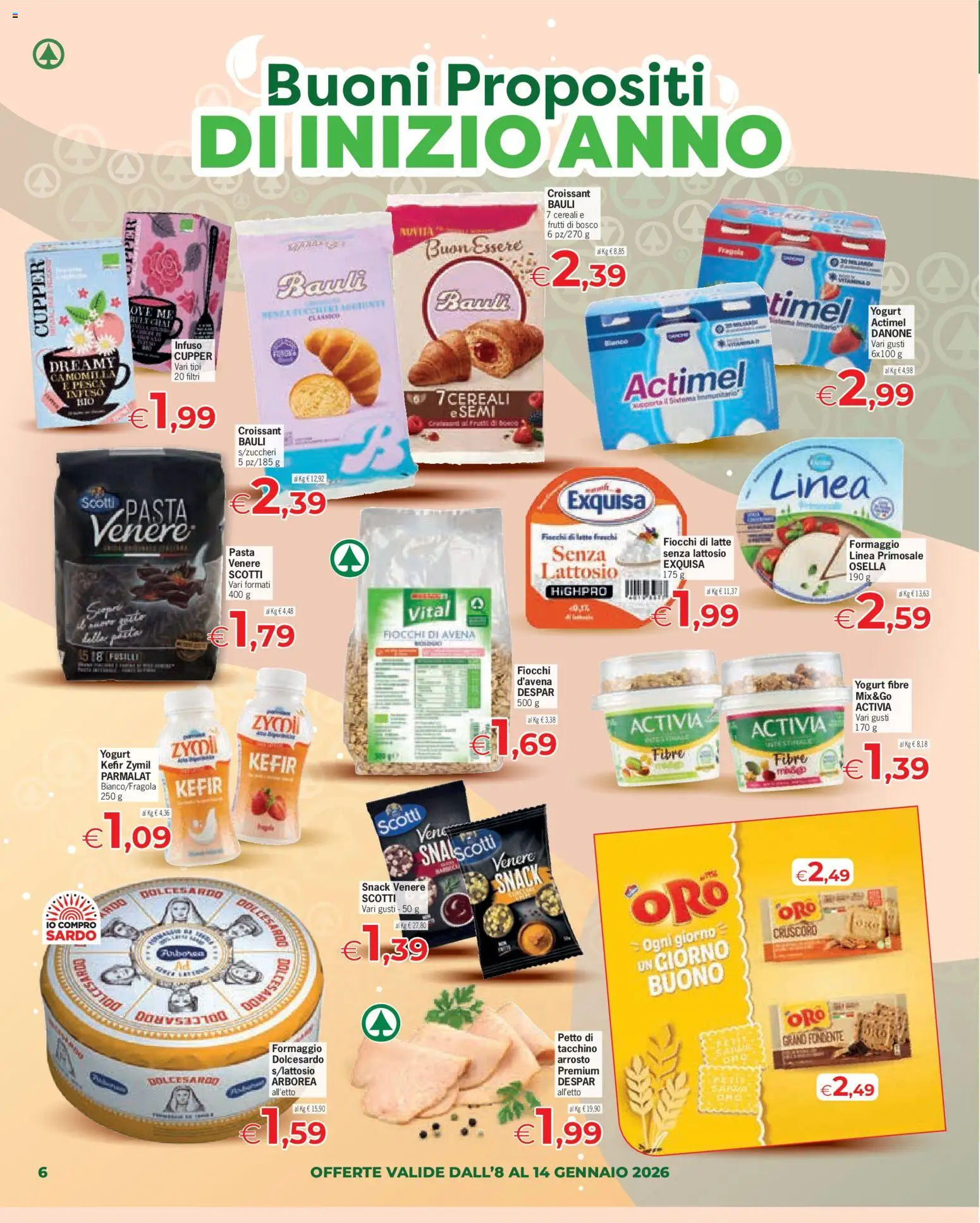 Volantino Despar del 08.01.2026 | Pagina: 6 | Prodotti: Yogurt, Cereali, Tacchino, Latte