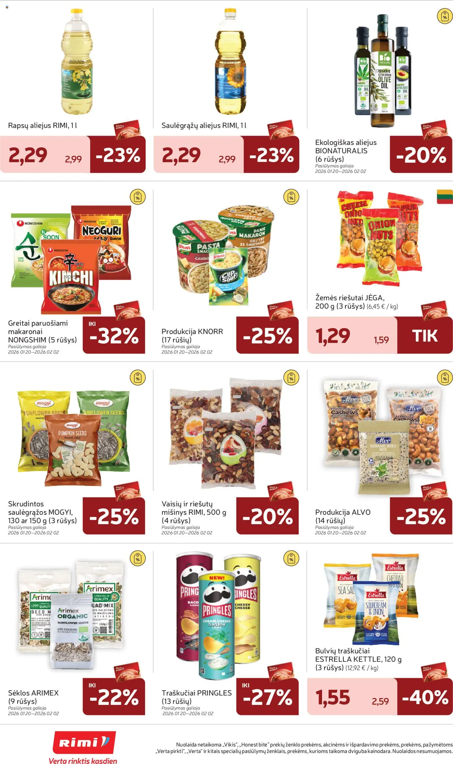 Rimi akcijos nuo 20.01.2026 | Puslapis: 20 | Prekių: Riešutai, Sėklos, Aliejus, Traškučiai