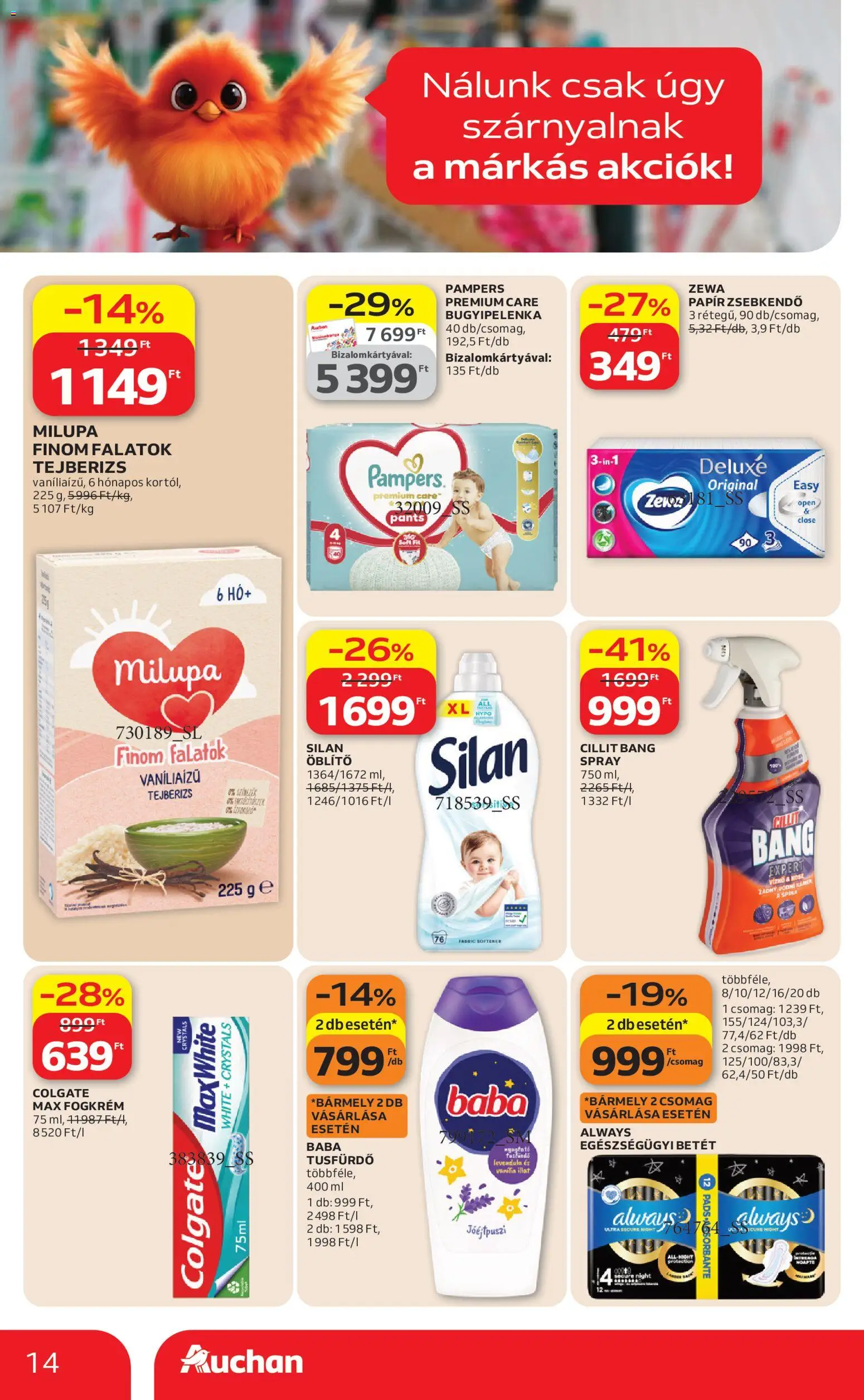 Auchan akciós ujság - amely érvényes a következő dátumtól: 09.04.2026 | Oldal: 14 | Termékek: Pampers, Tejberizs, Öblítő, Levendula