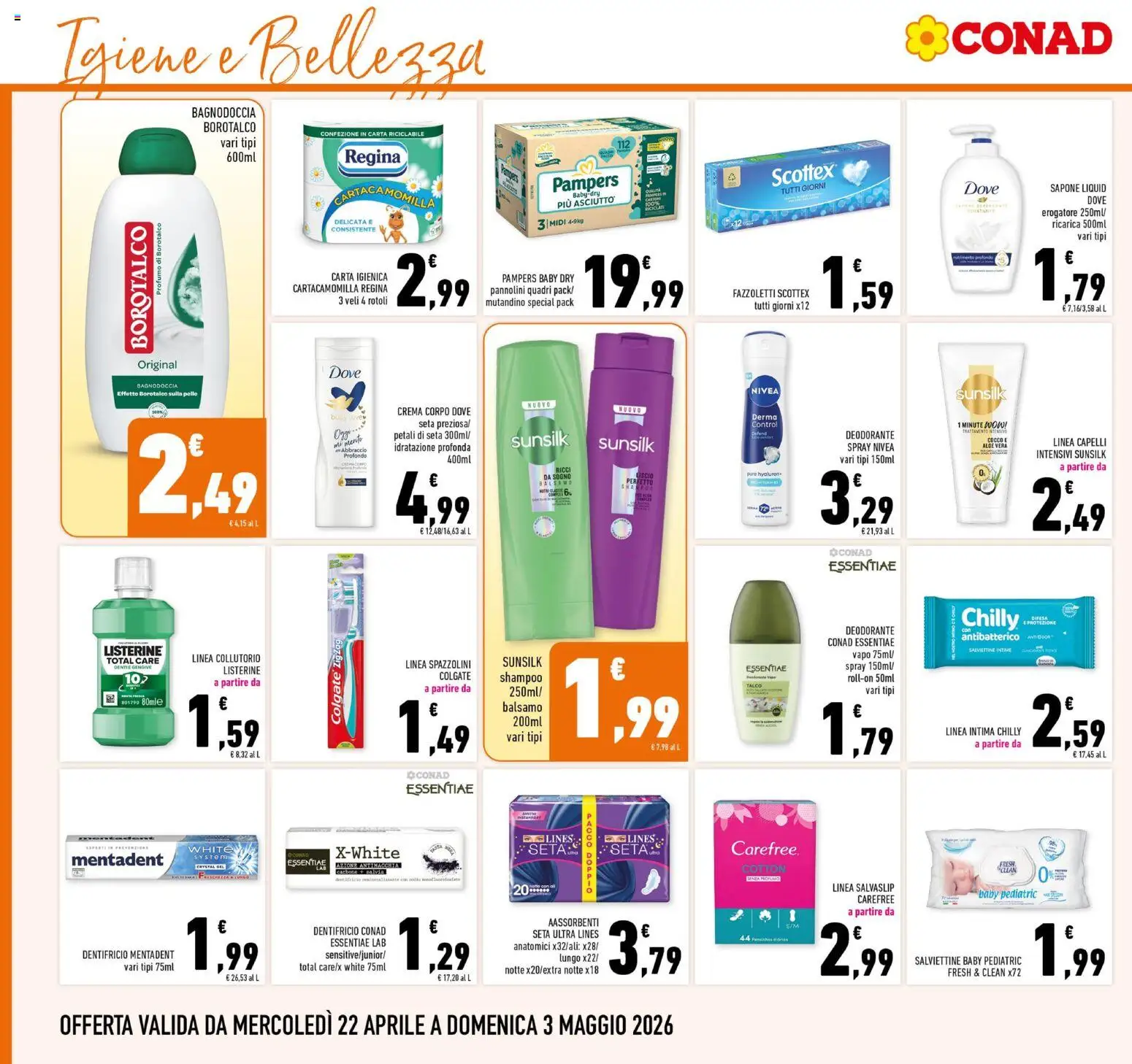 Volantino Conad del 22.04.2026 | Pagina: 22 | Prodotti: Shampoo, Carta igienica, Deodorante, Cocco