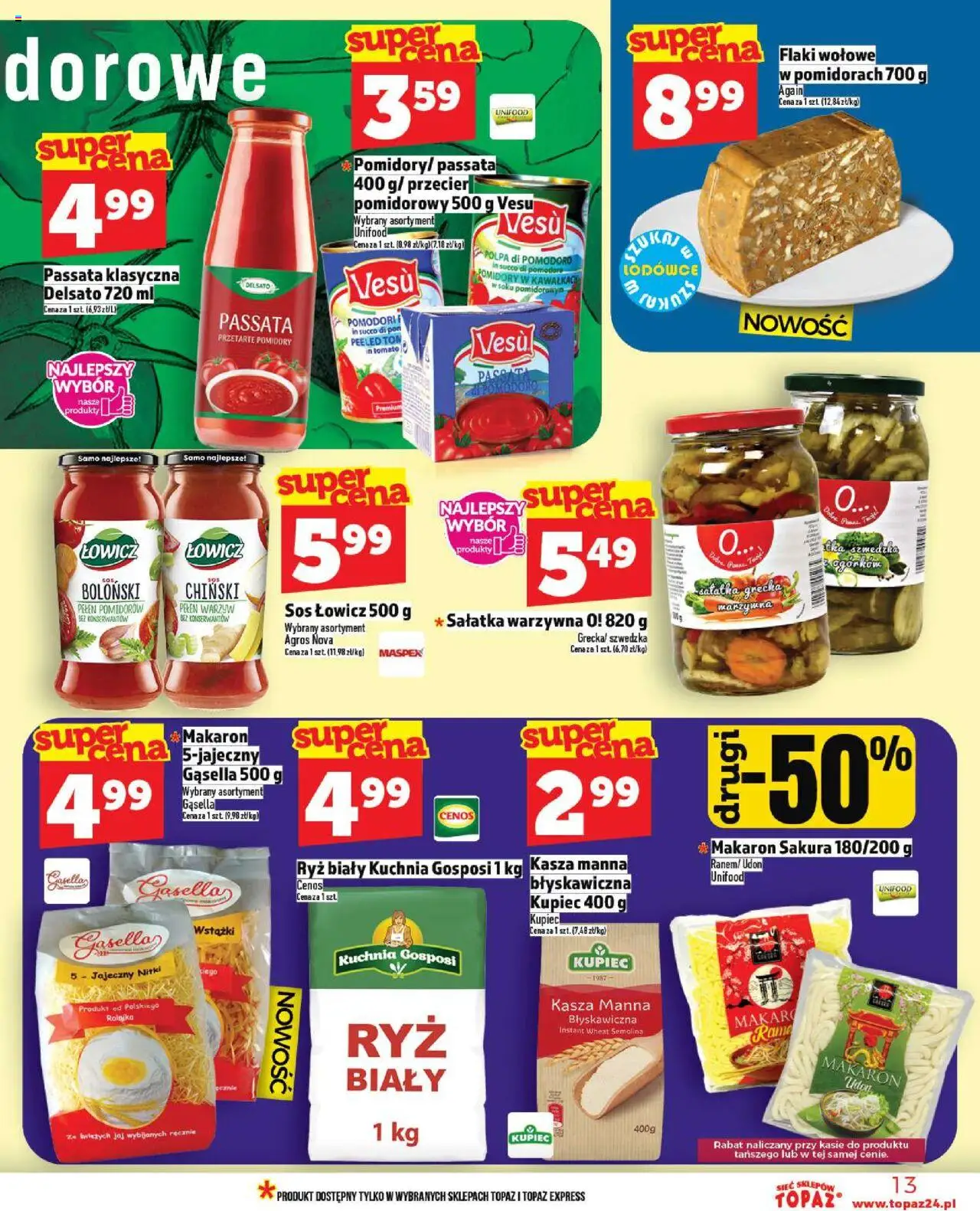 Topaz Gazetka od 02.10.2025 | Strona: 13 | Produkty: Kasza, Flaki wołowe, Ryż, Sos