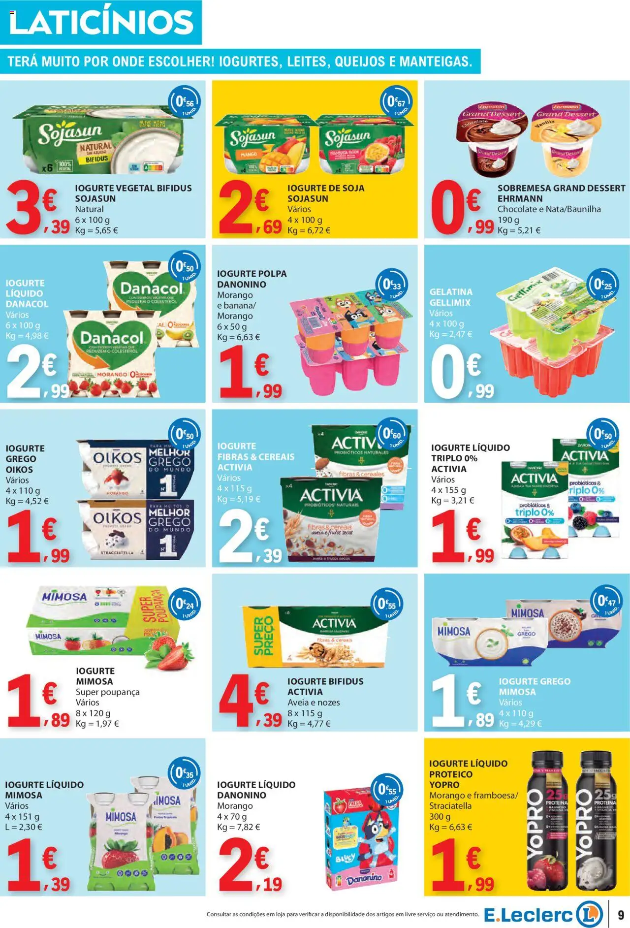 E.Leclerc folheto │ válido de 07.08.2025 | Página: 9 | Produtos: Soja, Probióticos, Iogurte, Iogurte liquido