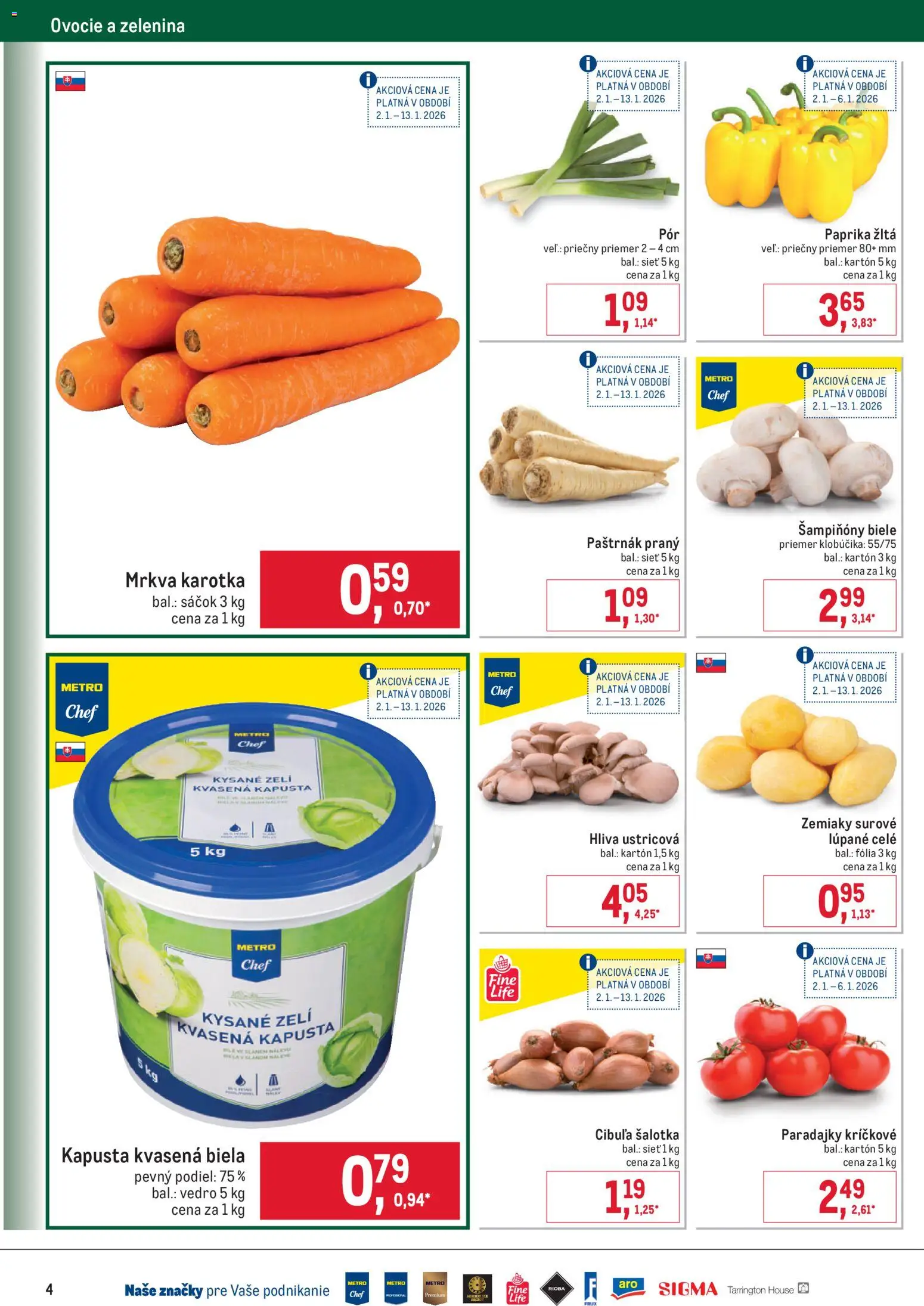 Nové Metro akcie – leták je platný od 02.01.2026 | Strana: 4 | Produkty: Paprika, Paradajky, Mrkva, Zemiaky