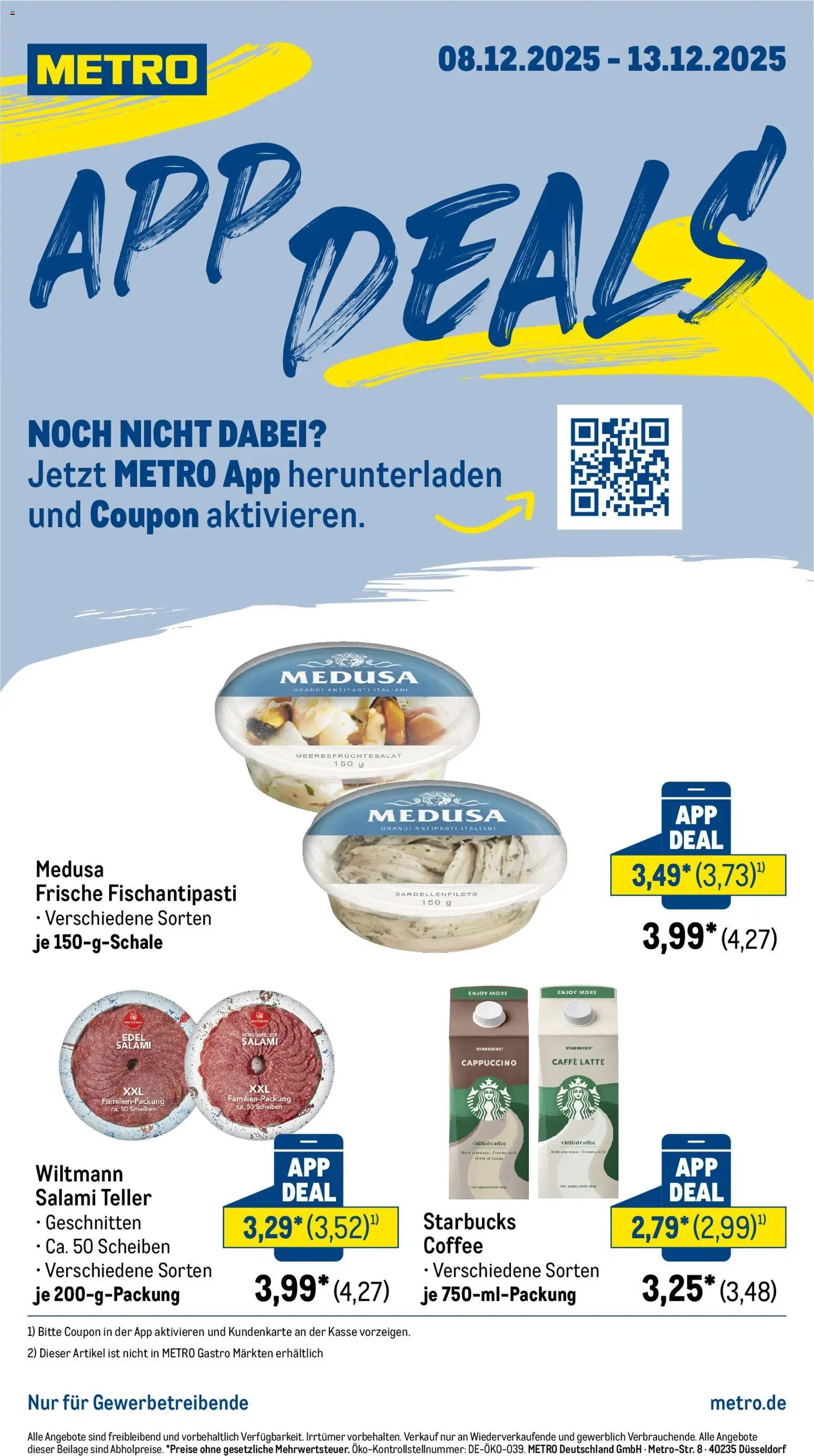 Metro - App-Deals – gültig ab 08.12.2025 | Seite: 1 | Produkte: Starbucks, Salami