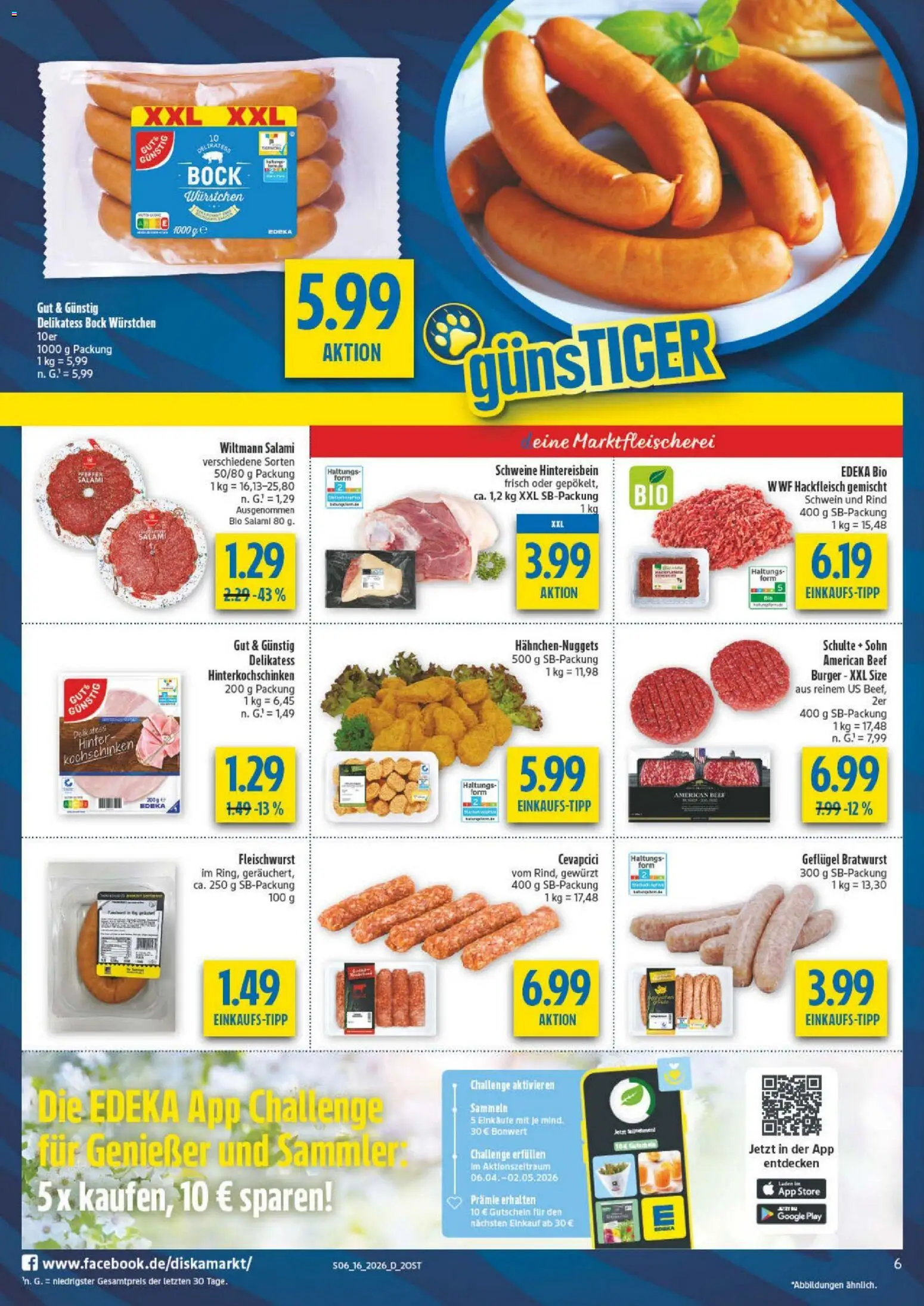 Diska Prospekt 	 – gültig ab 13.04.2026 | Seite: 6 | Produkte: Bratwurst, Cevapcici, Burger, Salami