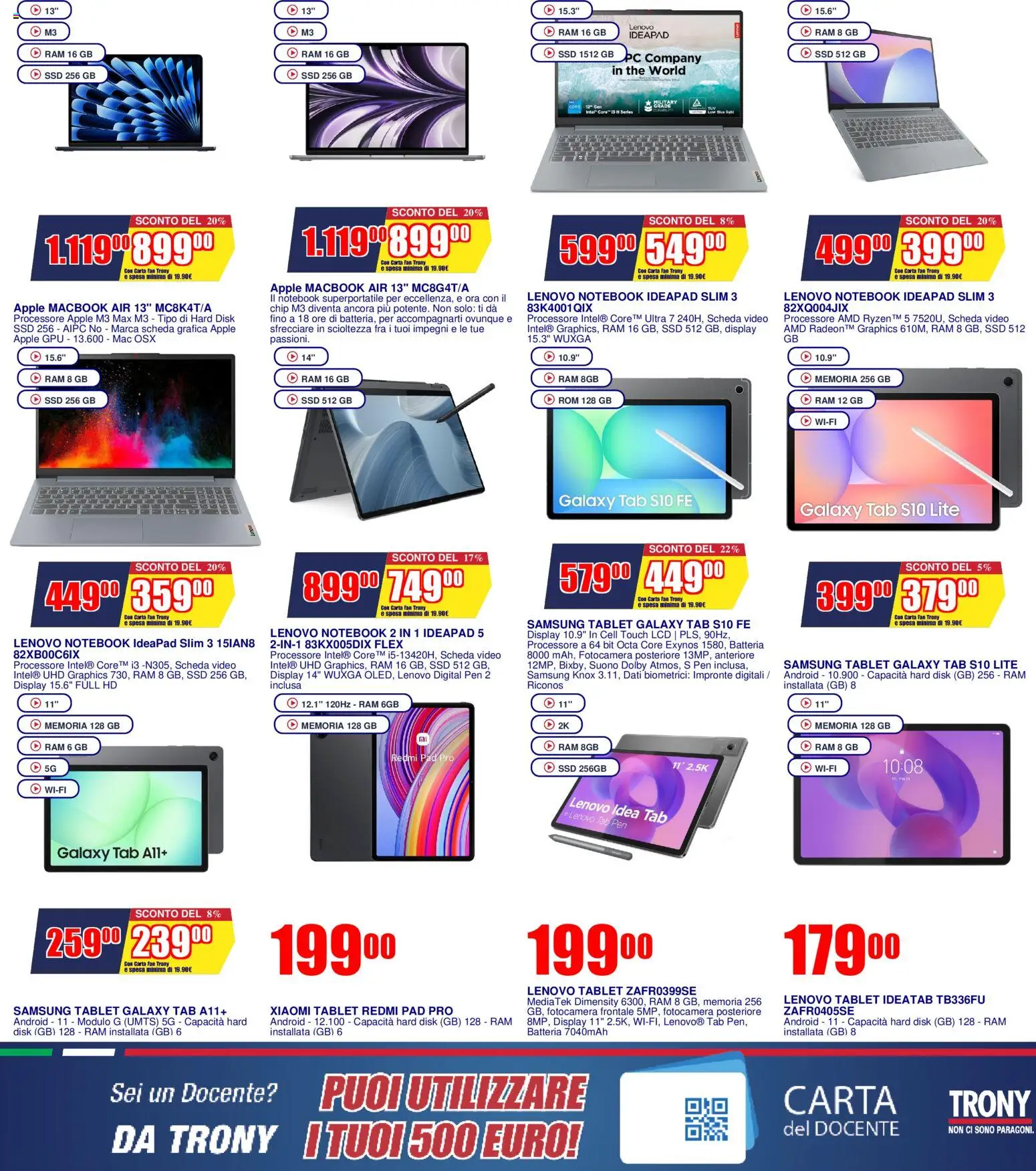 Volantino Trony del 27.12.2025 | Pagina: 13 | Prodotti: Macbook air, PC, Fotocamera, Batteria