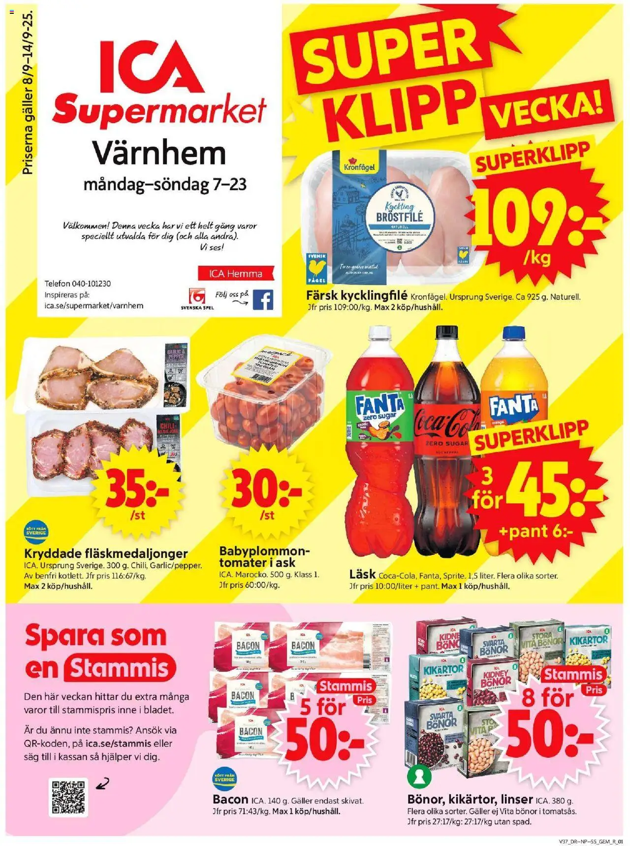 ICA Supermarket reklamblad aktuell från 08.09.2025 | Sida: 1 | Produkter: Linser, Såg, Chili, Tomater