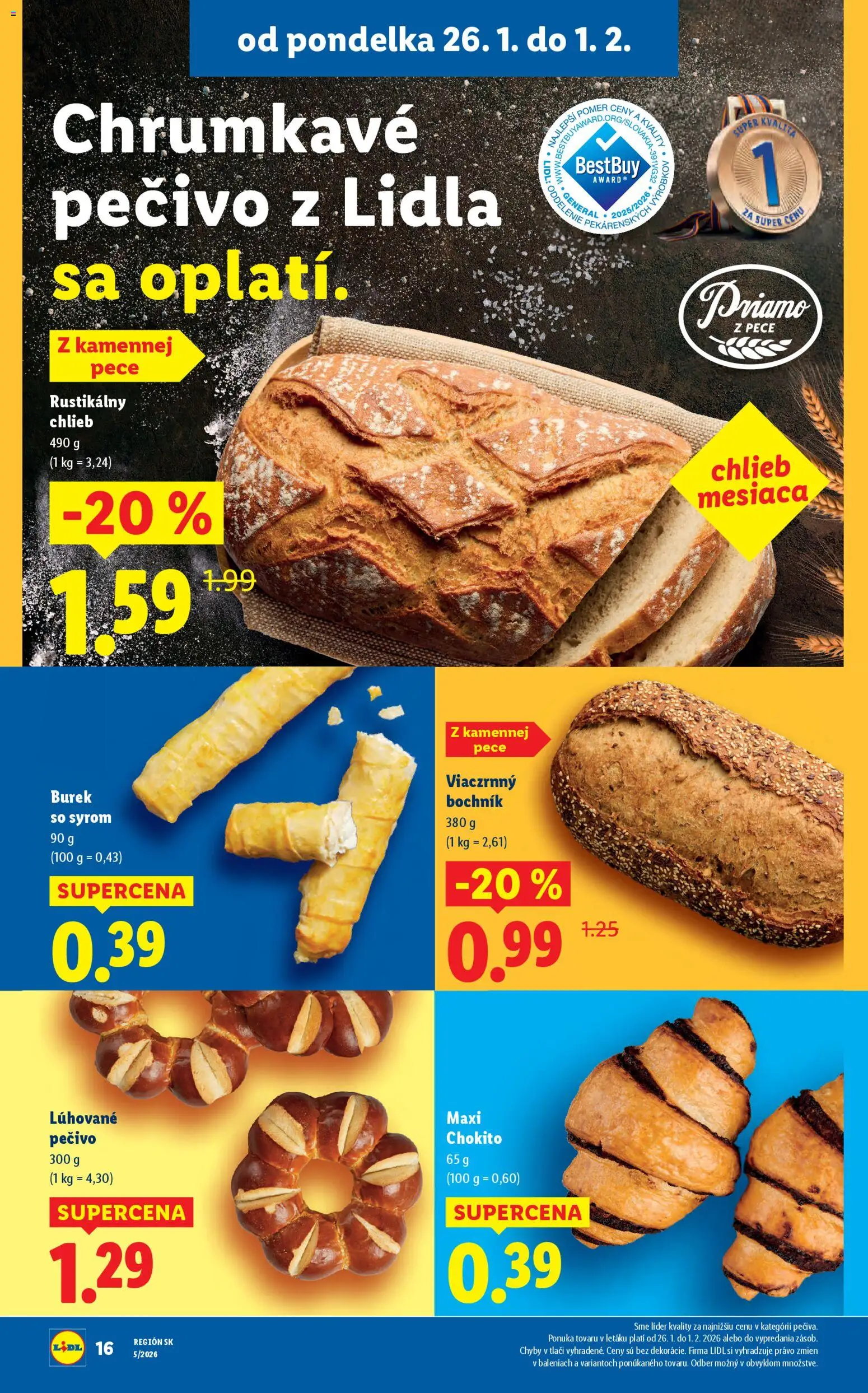 Nové Lidl akcie – leták je platný od 26.01.2026 | Strana: 16 | Produkty: Chlieb