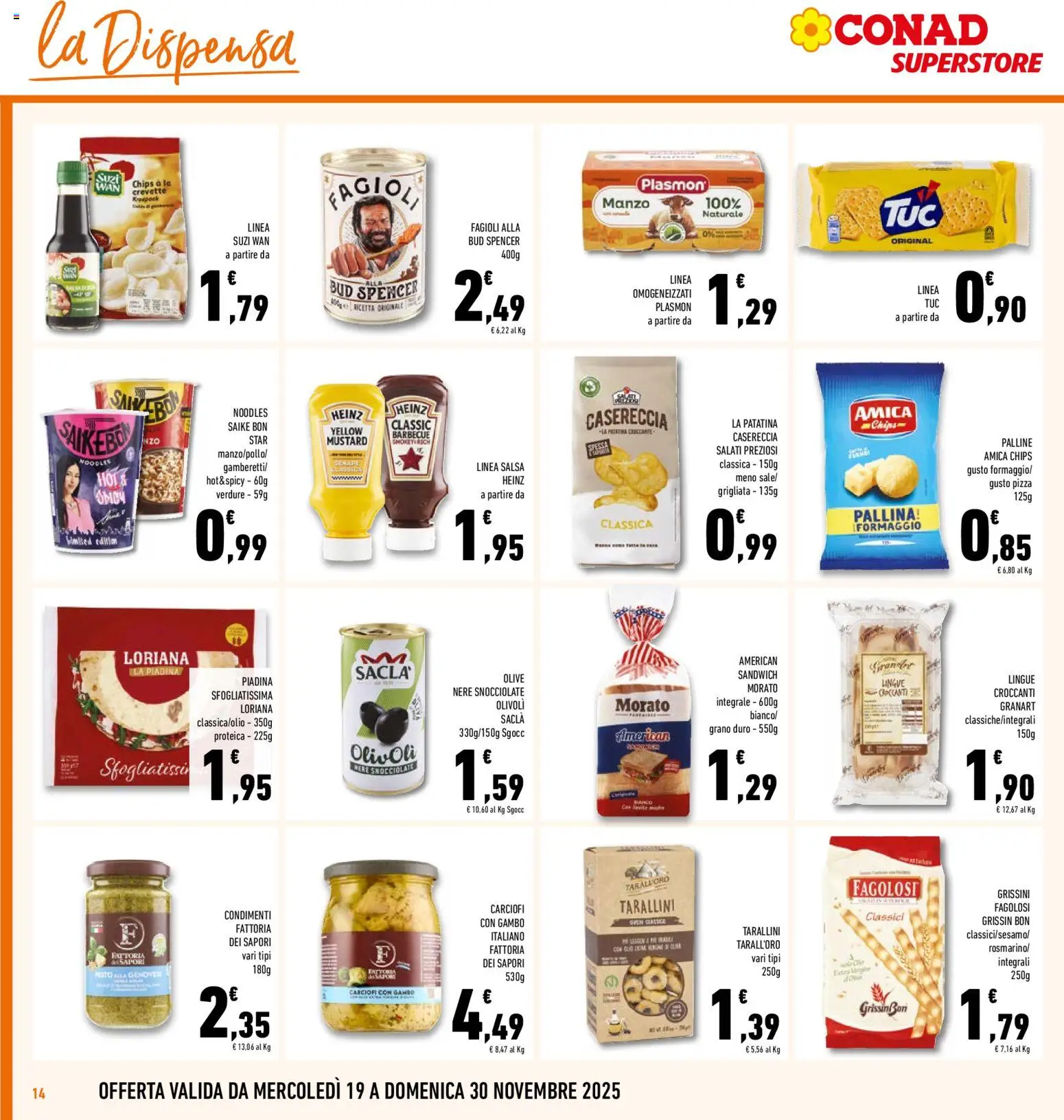 Volantino Conad del 19.11.2025 | Pagina: 14 | Prodotti: Pizza, Manzo, Formaggio, Piadina