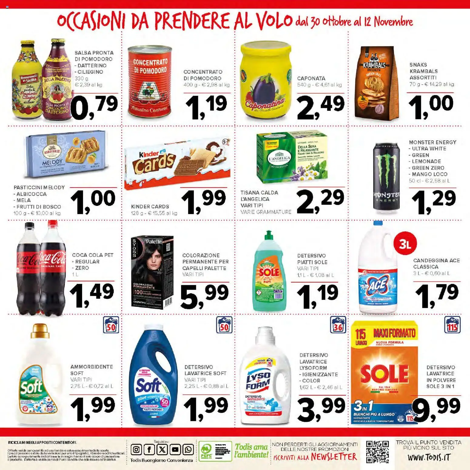 Volantino Todis del 30.10.2025 | Pagina: 20 | Prodotti: Candeggina, Salsa, Pomodoro, Mango