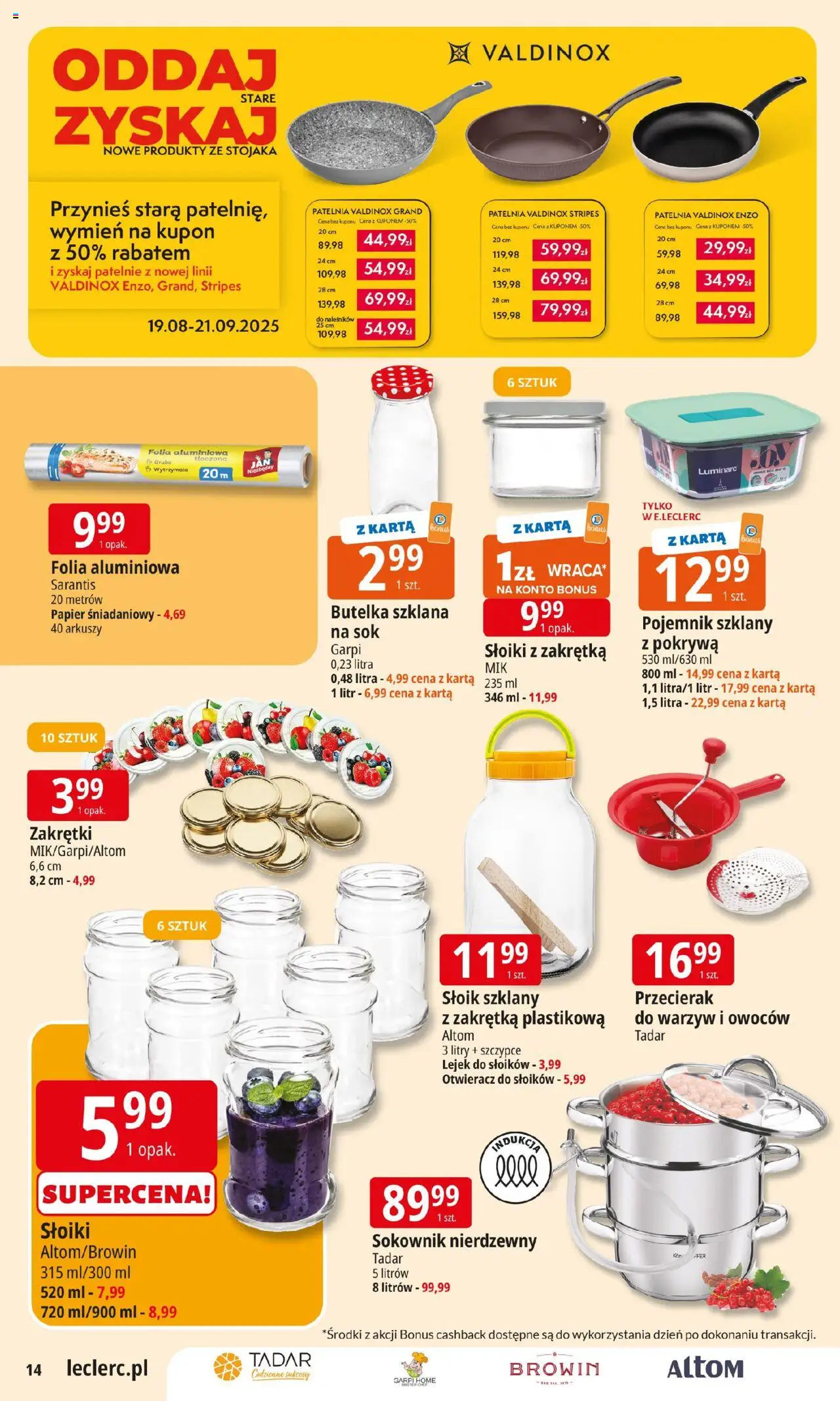 E.Leclerc Gazetka - Zielona Góra od 19.08.2025 | Strona: 14 | Produkty: Patelnie, Sok, Patelnia, Sokownik