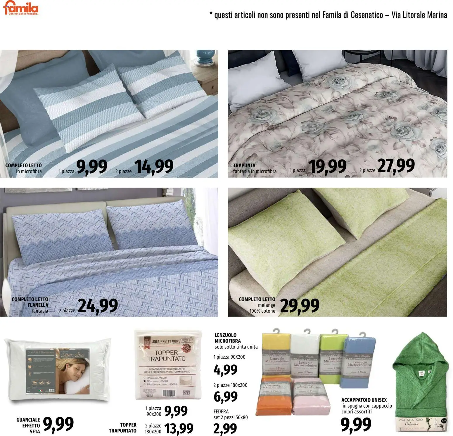 Volantino Famila del 28.12.2025 | Pagina: 22 | Prodotti: Accappatoio, Trapunta, Federa, Elastici