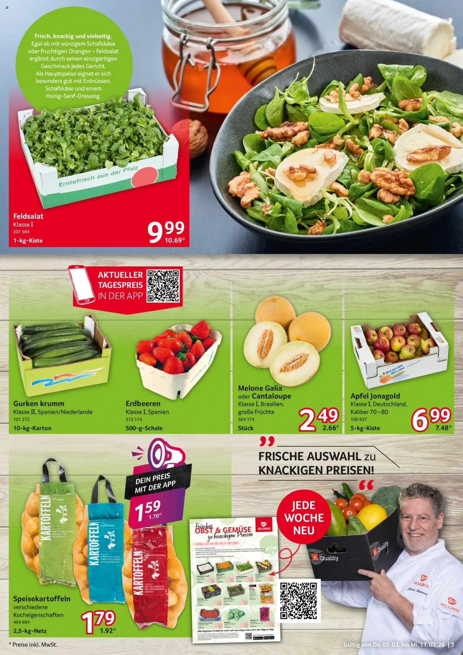 Selgros Prospekt 	 – gültig ab 05.03.2026 | Seite: 3 | Produkte: Kartoffeln, Salz, Gurken, Schafskase