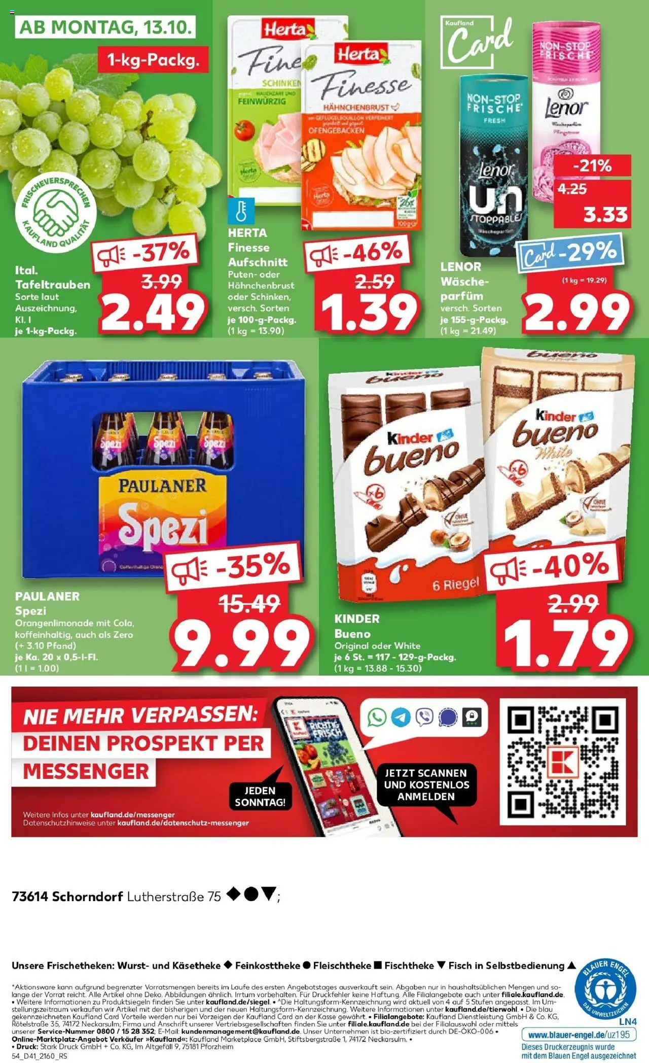 Kaufland prospekt Schorndorf	 – gültig ab 09.10.2025 | Seite: 54 | Produkte: Lenor, Parfüm, Kinder bueno, Paulaner