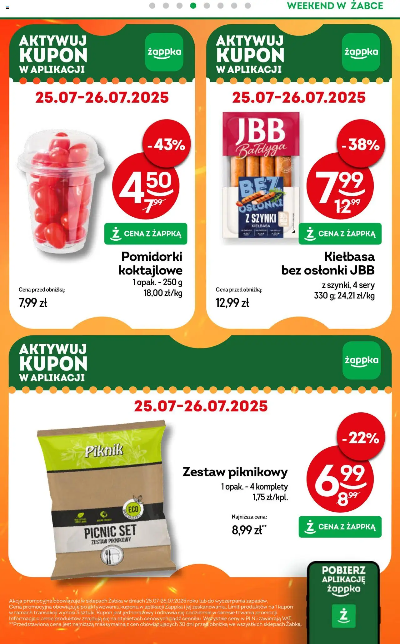 Żabka Gazetka - Weekendowe promocje od 25.07.2025 | Strona: 5 | Produkty: Kiełbasa, Zestaw piknikowy, Sery
