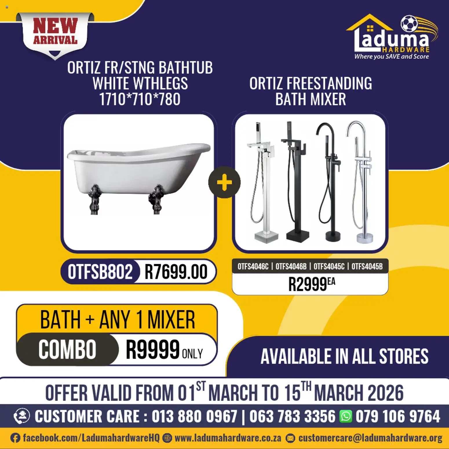 New Laduma Hardware catalogue – valid from 01.03.2026 | Page: 2 | Products: Mixer, Bath
