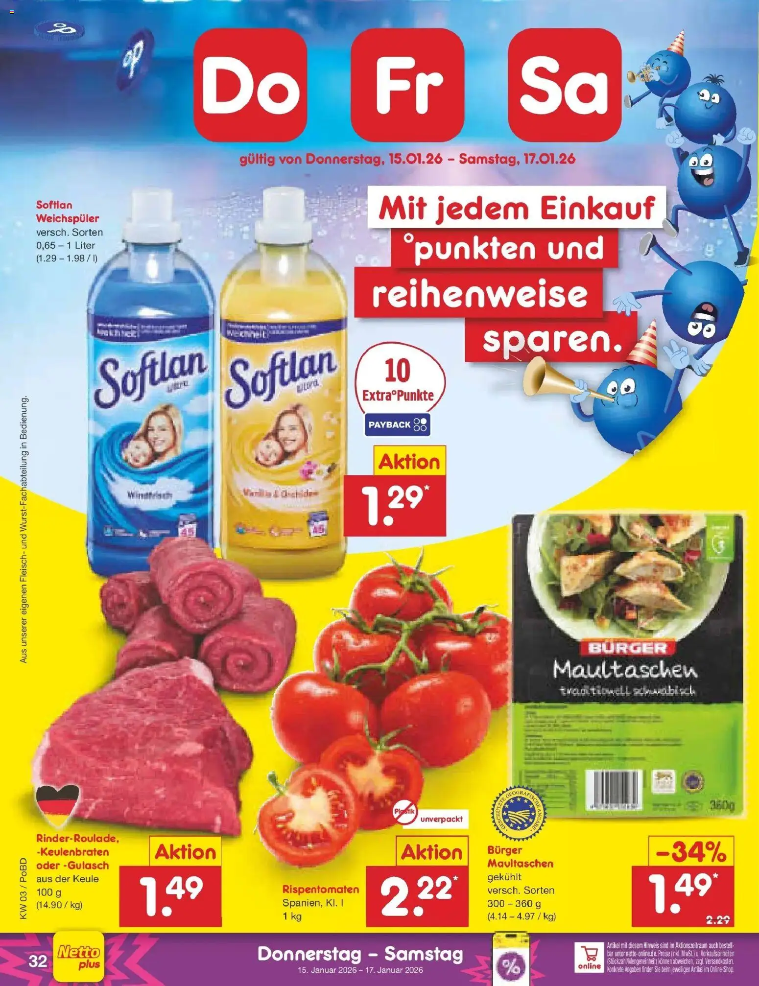 Netto Marken-Discount prospekt Selb	 – gültig ab 12.01.2026 | Seite: 40 | Produkte: Burger, Weichspüler, Gulasch, Fleisch