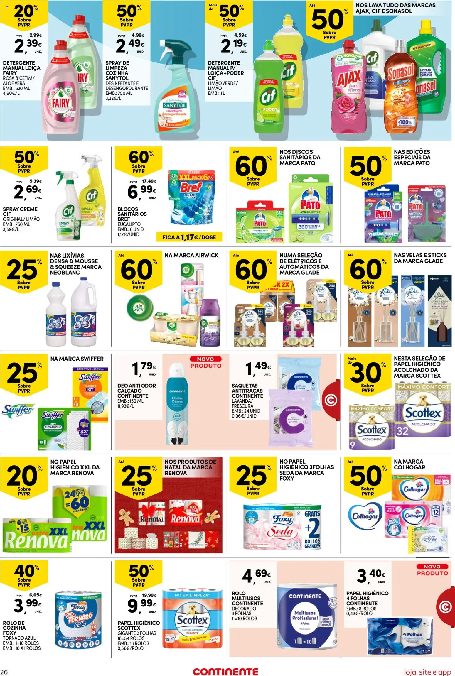 Continente Semanal Continente Bom Dia │ válido de 04.11.2025 | Página: 26 | Produtos: Papel higiénico, Detergente, Creme, Velas