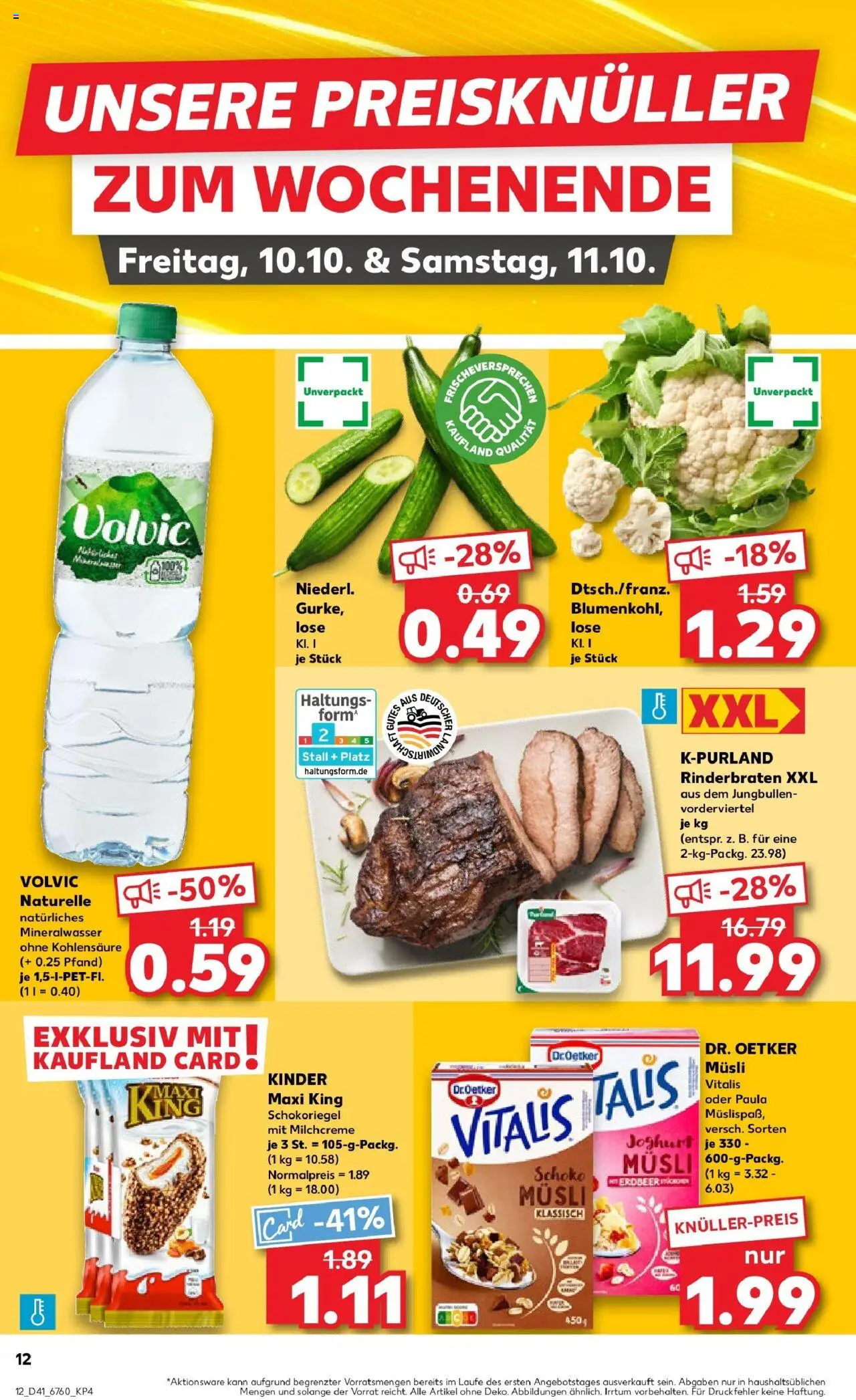 Kaufland prospekt Hanau	 – gültig ab 09.10.2025 | Seite: 12 | Produkte: Musli, Rinderbraten, Mineralwasser, Blumenkohl