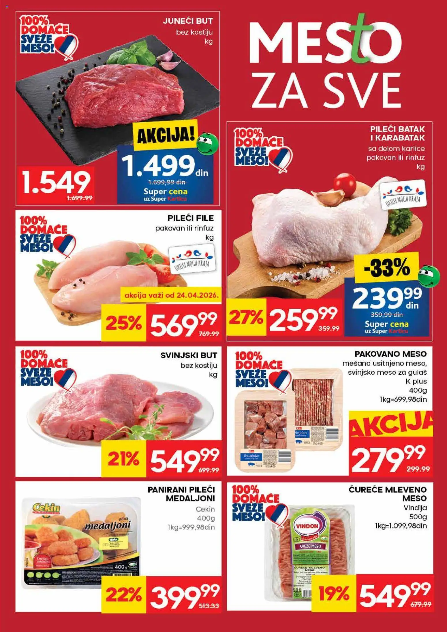 Idea katalog - važi od 23.04.2026 | Strana: 3 | Proizvode: Juneći but, Mleveno meso, Pileći file, Pileći batak