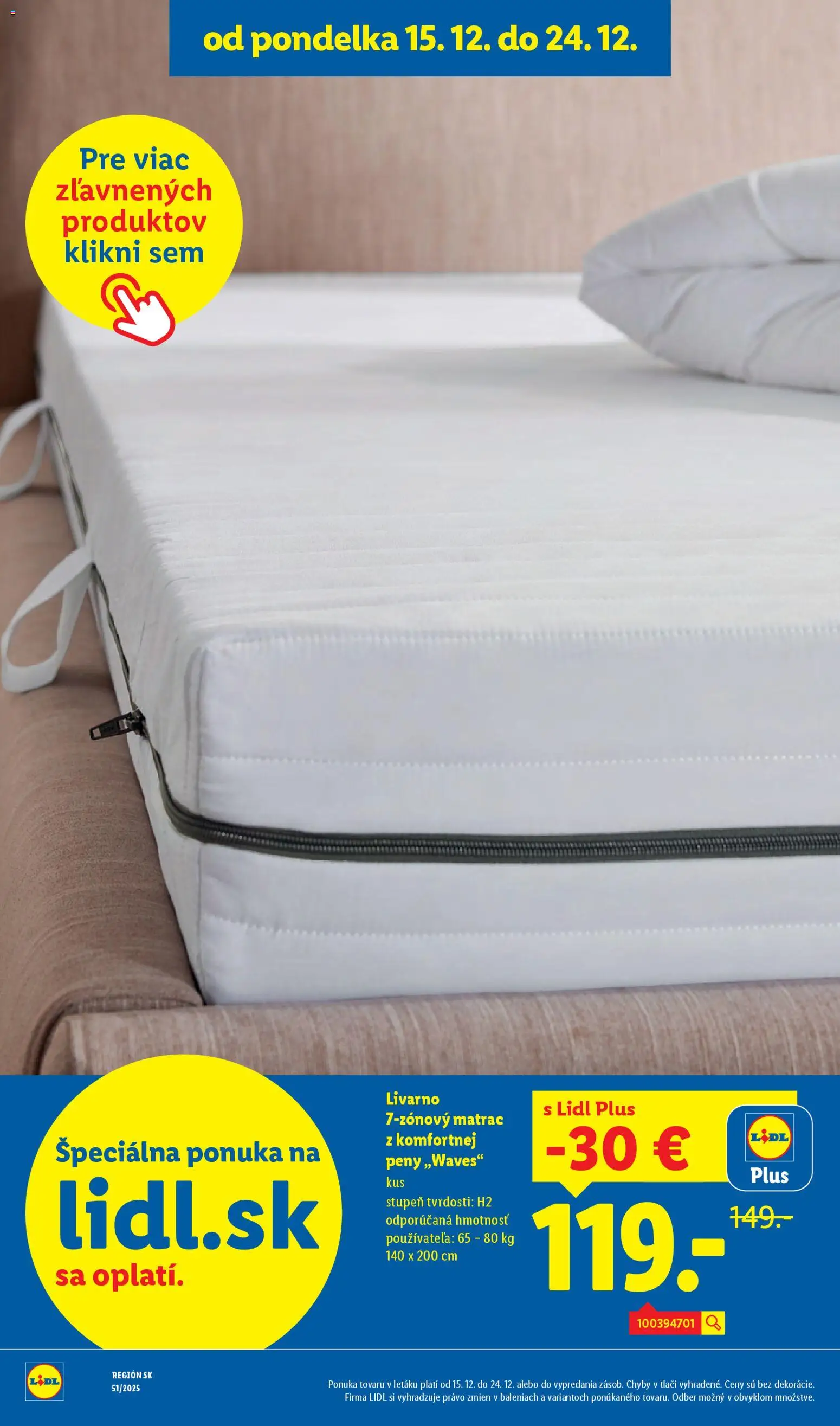 Nové Lidl akcie – leták je platný od 18.12.2025 | Strana: 100 | Produkty: Matrac
