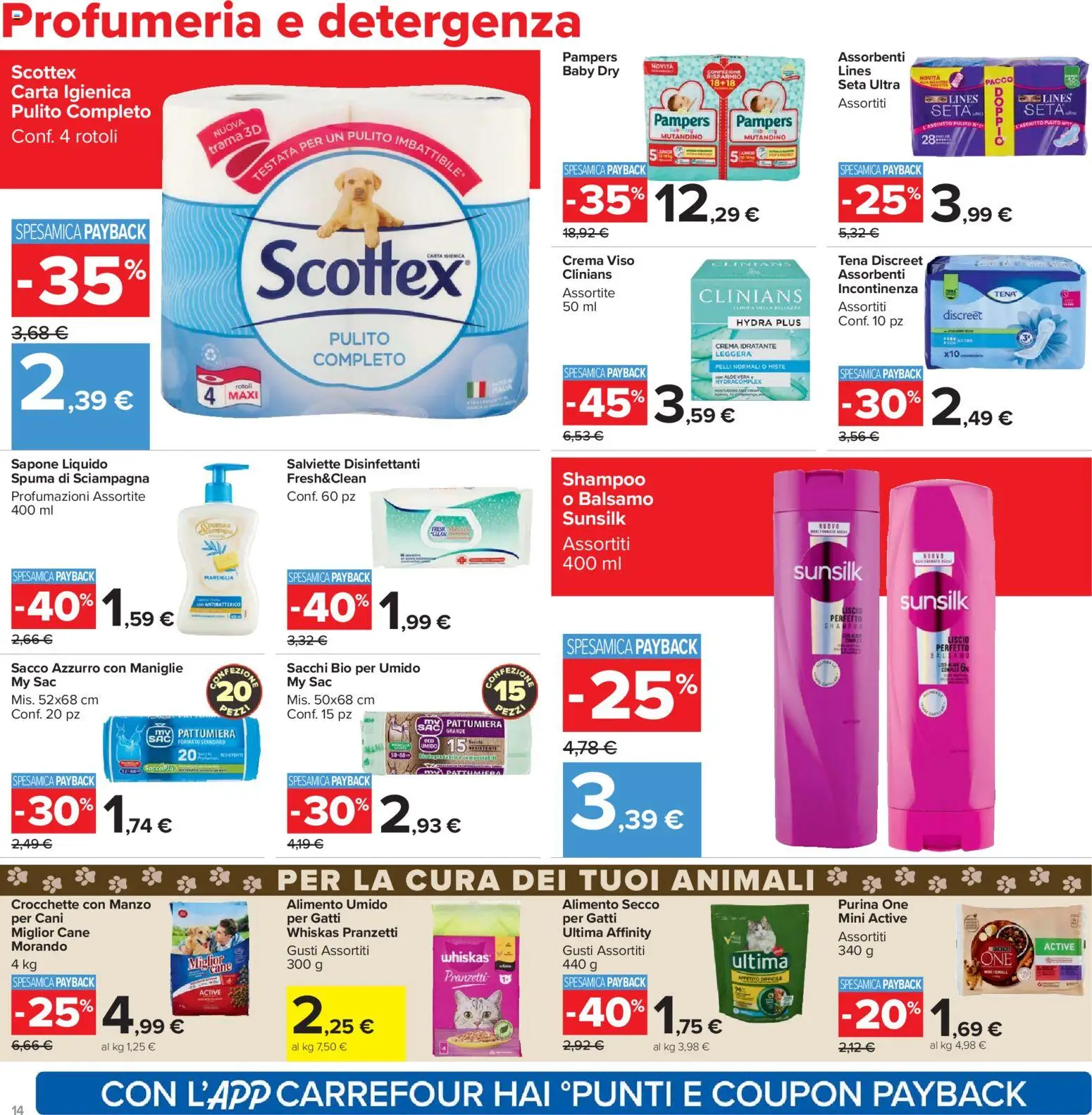 Volantino Carrefour del 07.04.2026 | Pagina: 14 | Prodotti: Carta igienica, Sapone, Crocchette, Aloe vera