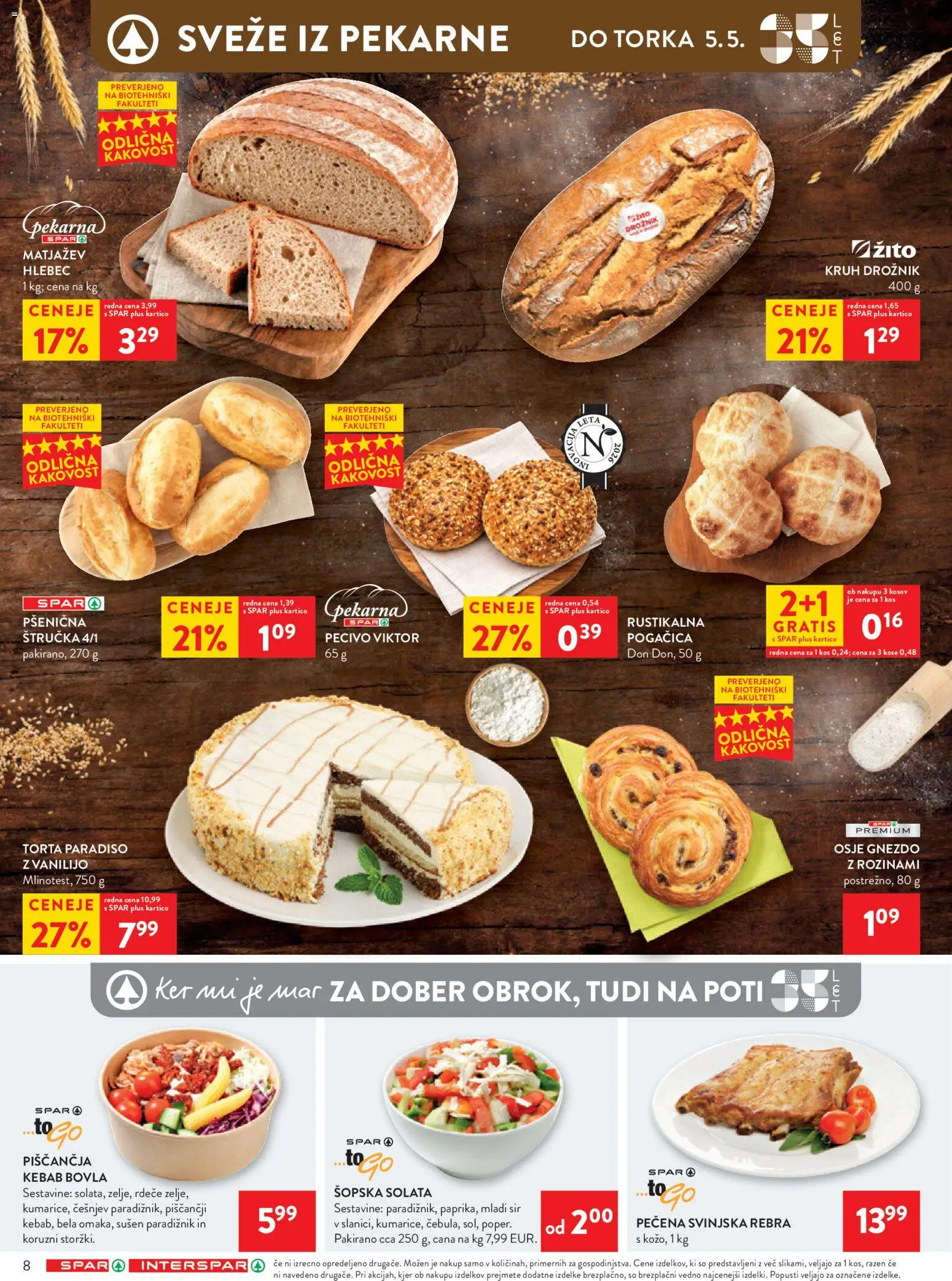 Novi Spar katalog ponudbe – veljaven od 29.04.2026 | Stran: 8 | Izdelki: Torta, Kos, Hlebec, Solata