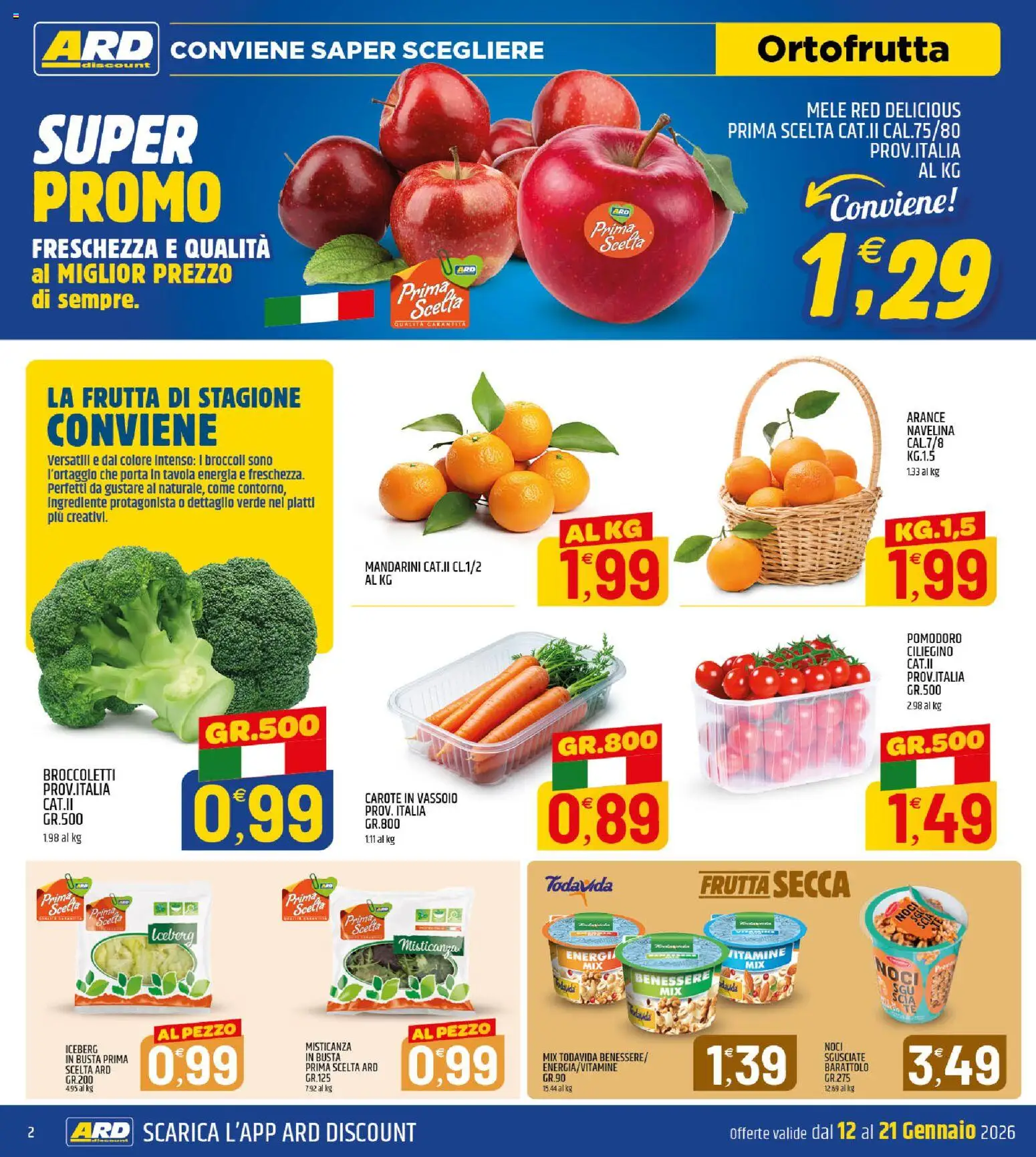 Volantino ARD Discount del 07.01.2026 | Pagina: 2 | Prodotti: Arance, Mandarini, Noci, Broccoletti