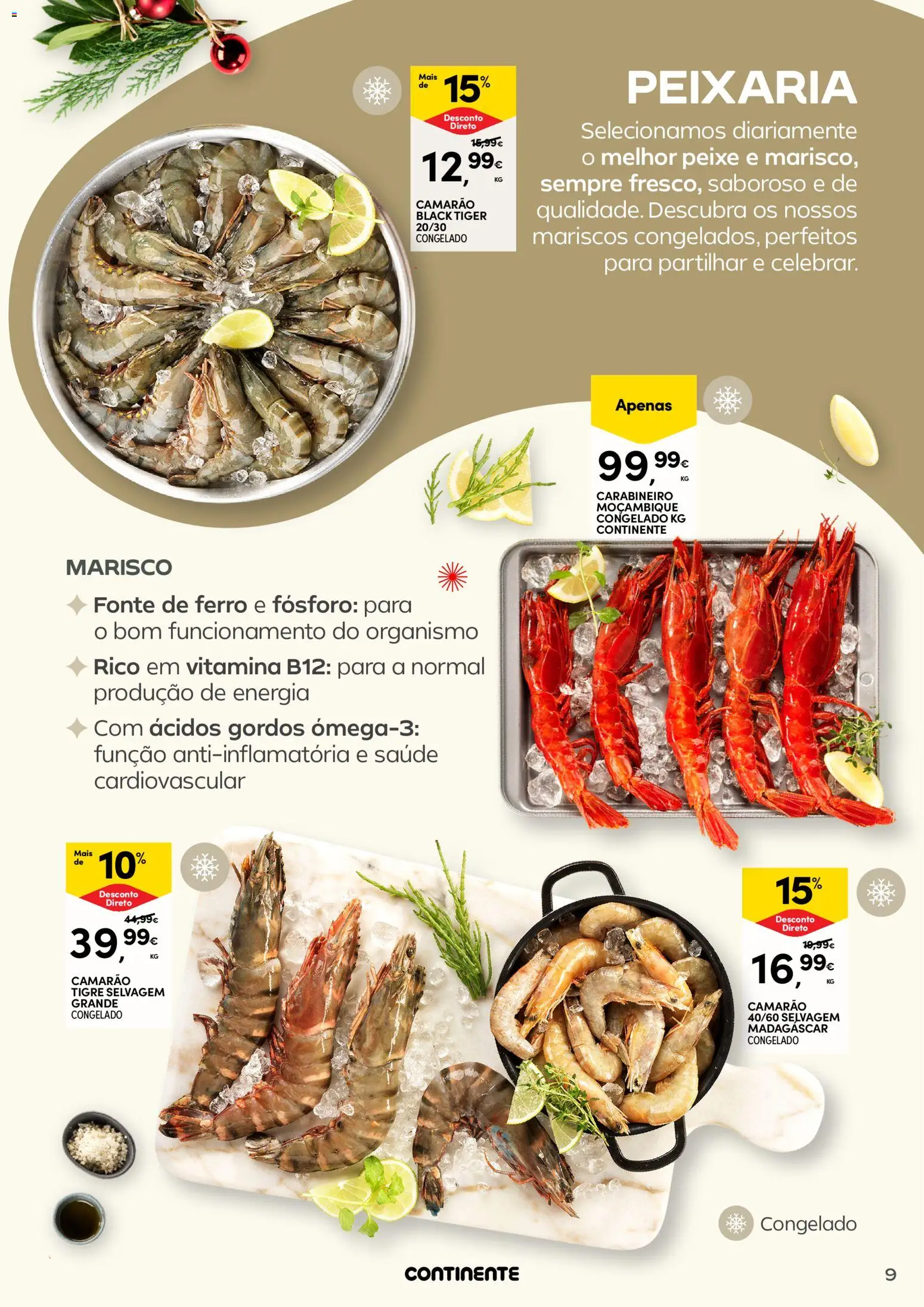 Continente - Frescos: Mais tempo à mesa com todos │ válido de 16.12.2025 | Página: 9 | Produtos: Ferro, Camarão, Peixe