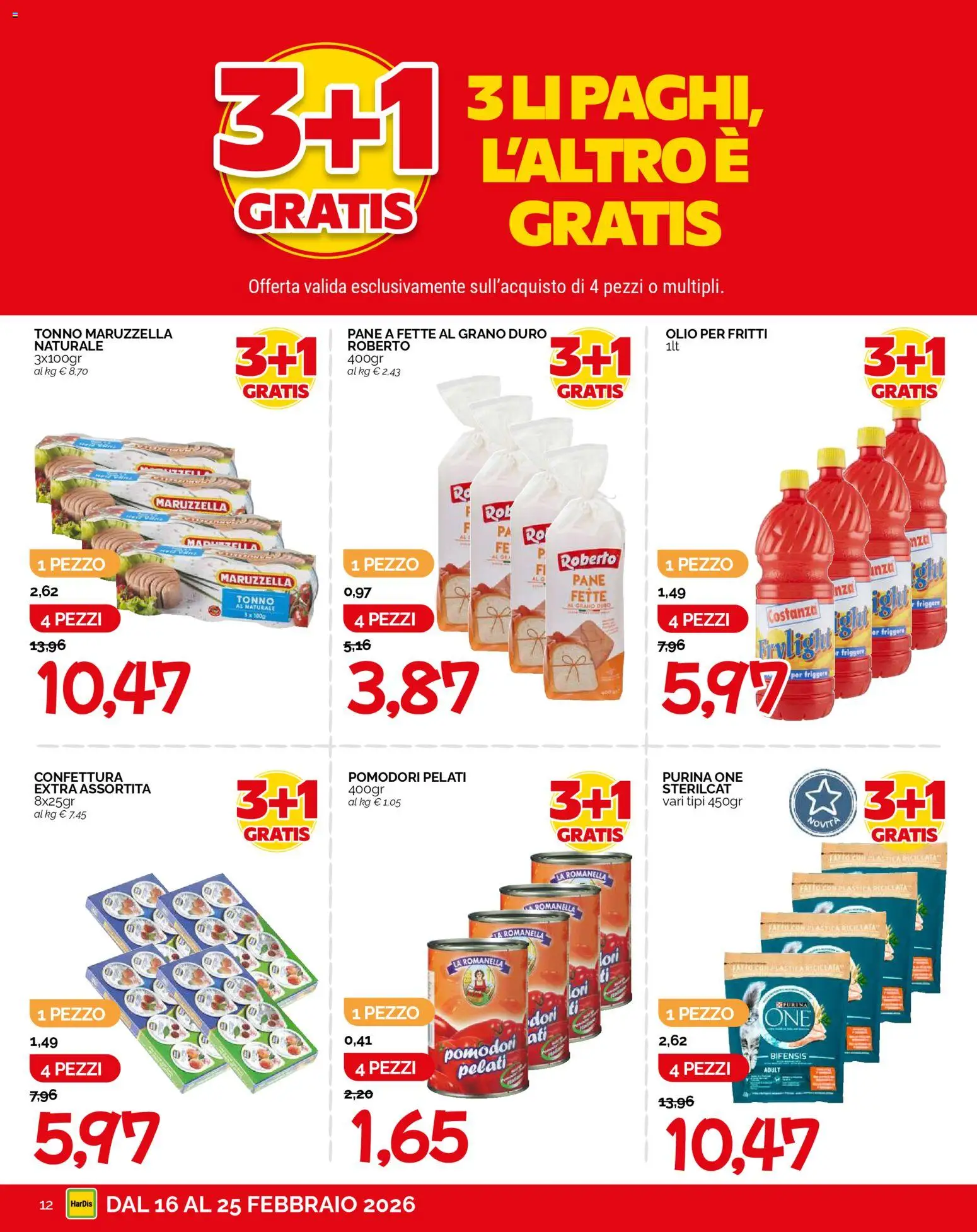 Volantino HarDis del 16.02.2026 | Pagina: 12 | Prodotti: Pane, Olio, Pomodori, Tonno