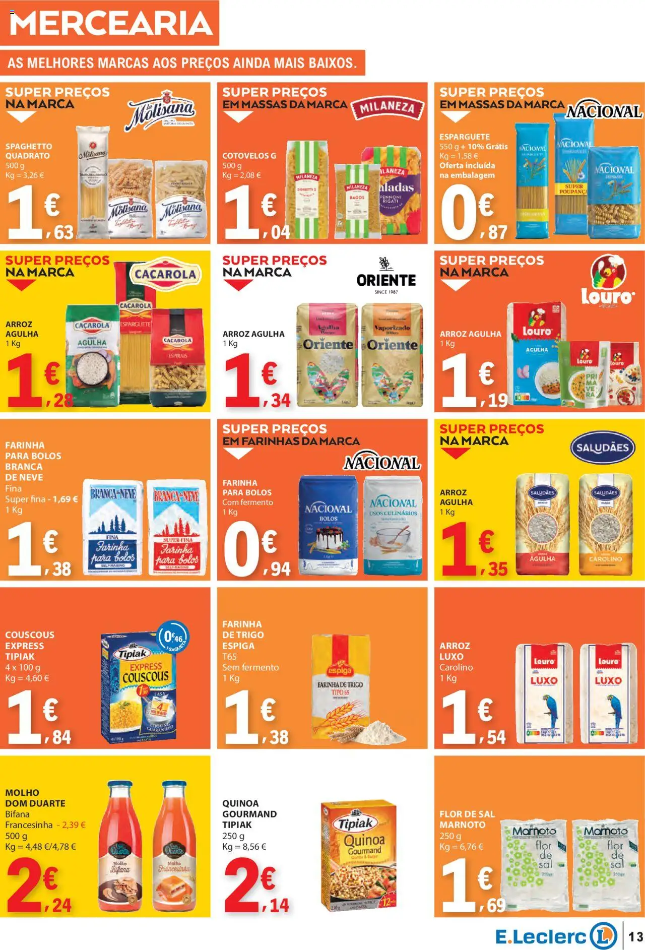 E.Leclerc folheto │ válido de 11.09.2025 | Página: 13 | Produtos: Farinha de trigo, Louro, Quinoa, Arroz