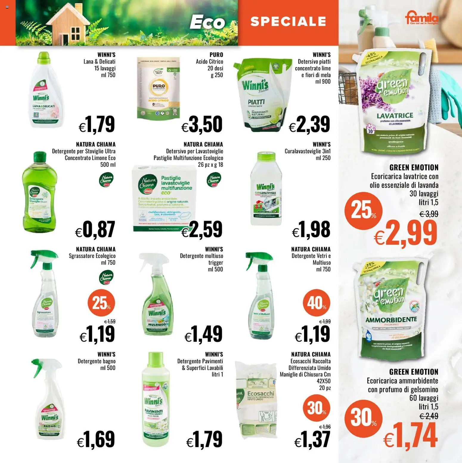 Volantino Famila del 19.02.2026 | Pagina: 23 | Prodotti: Detergente, Sgrassatore, The, Bagno