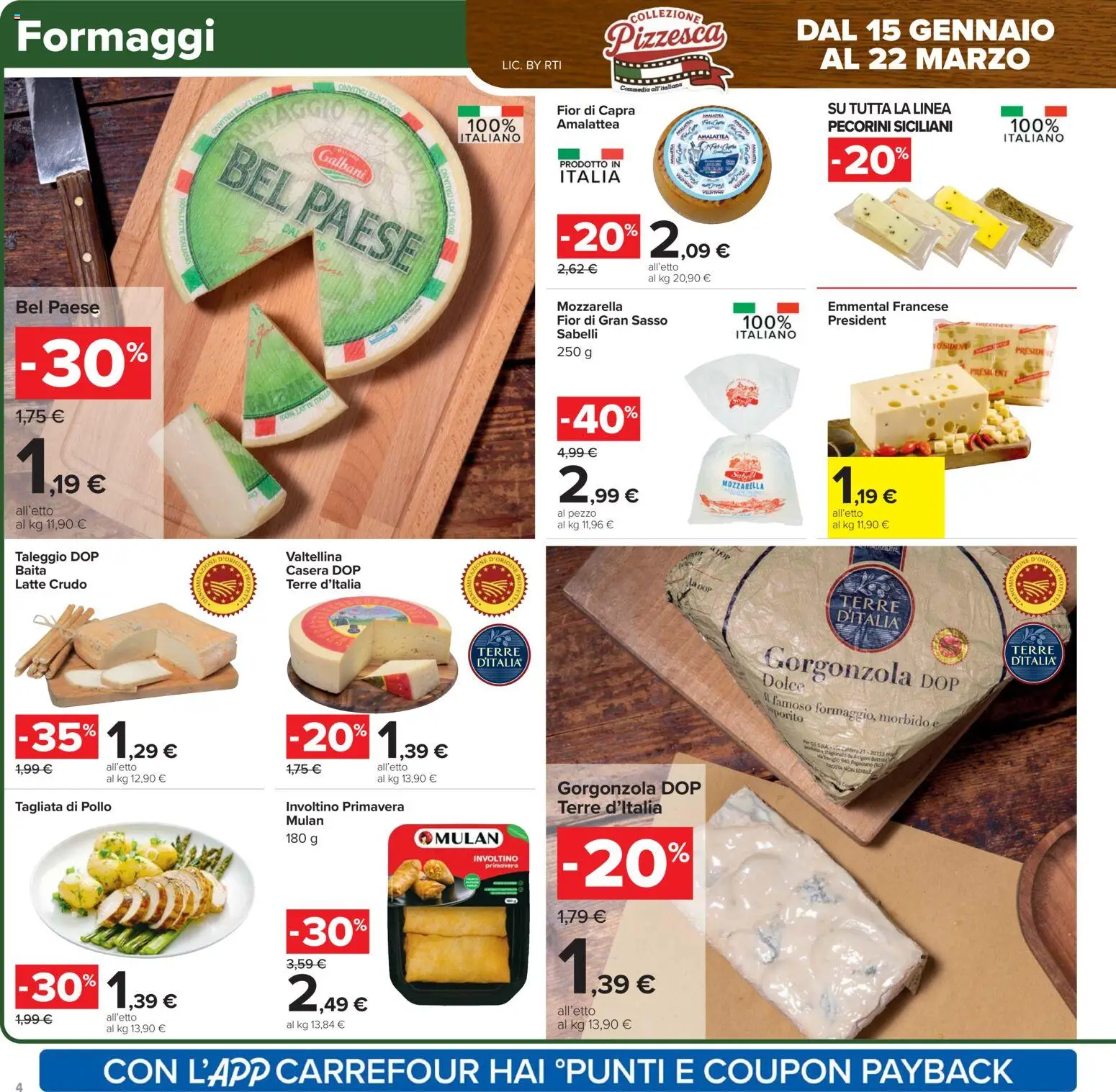 Volantino Carrefour del 27.01.2026 | Pagina: 4 | Prodotti: Mozzarella, Latte, Gorgonzola, Emmental