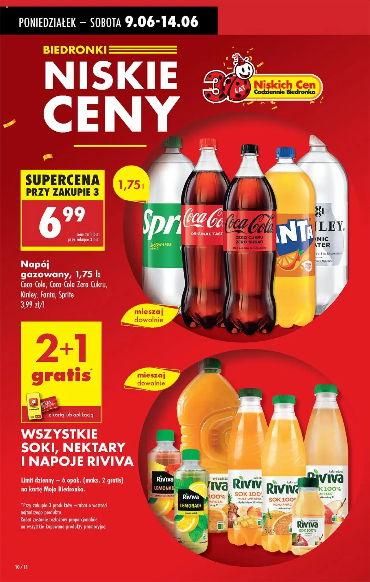 Biedronka gazetka od 09.06.2025 | Strona: 10 | Produkty: Karta, Napoje, Sprite, Coca cola