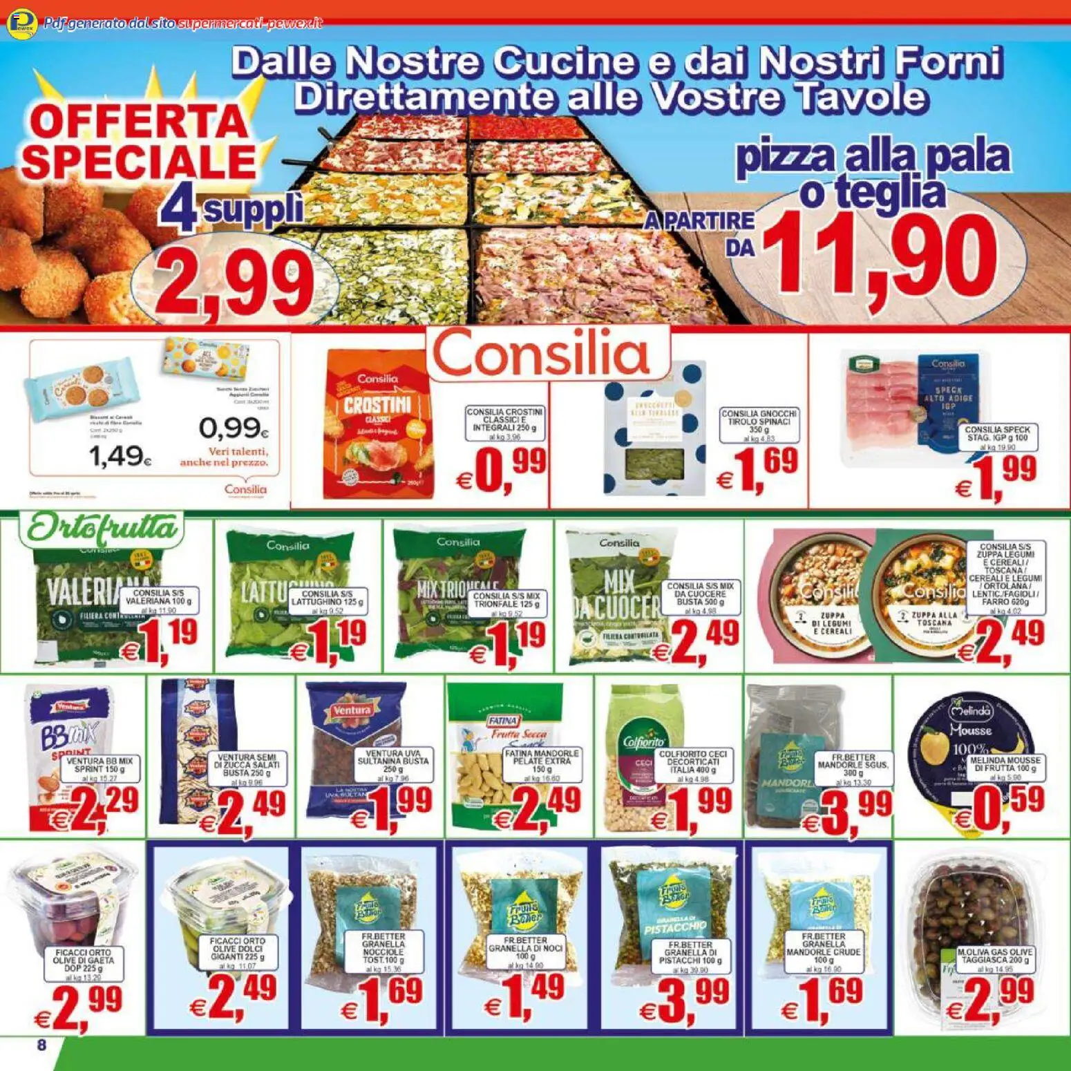 Volantino Pewex del 07.04.2026 | Pagina: 8 | Prodotti: Valeriana, Pizza, Ceci, Mandorle