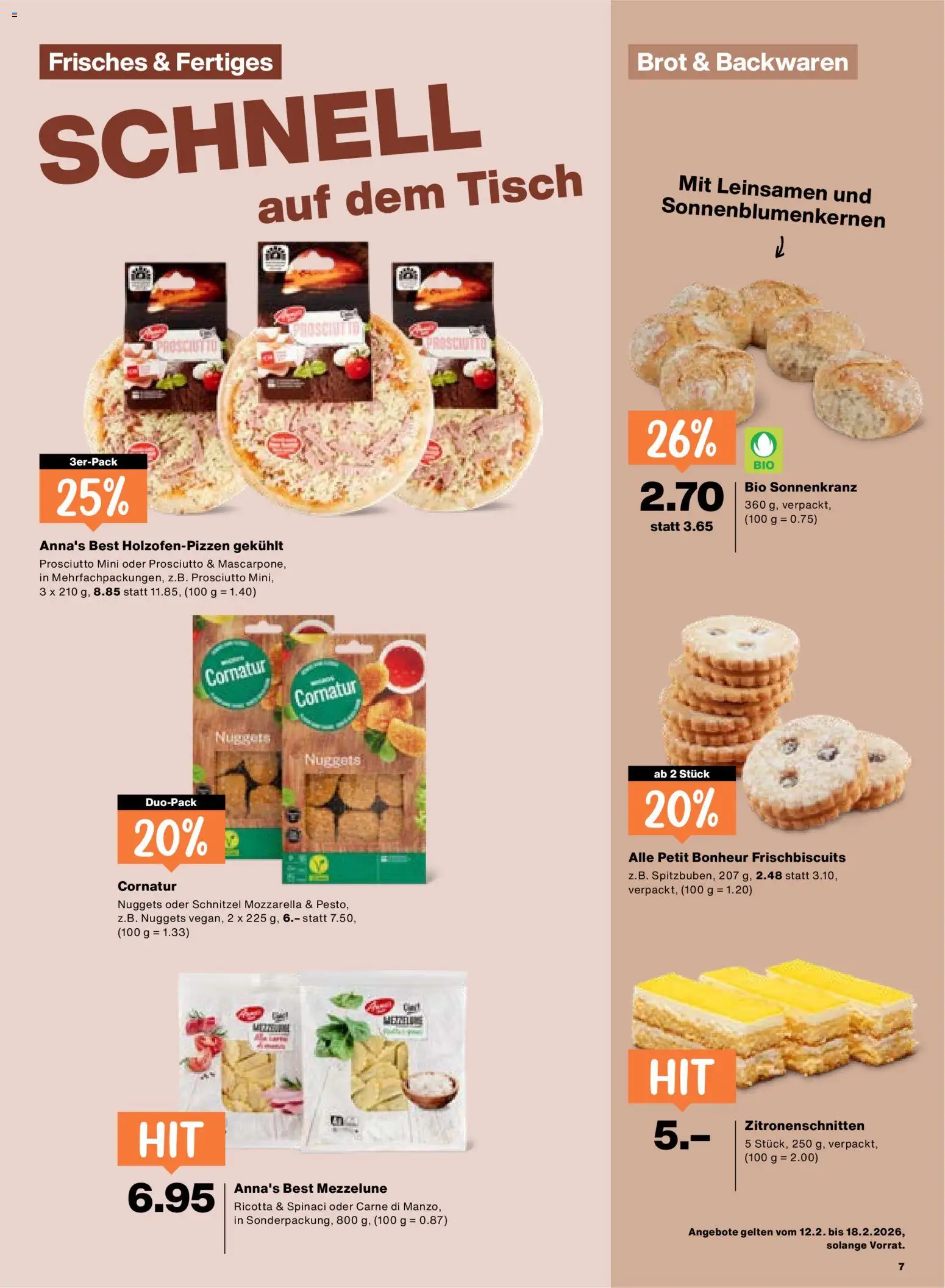 Migros Aktionen – gültig ab 12.02.2026 | Seite: 7 | Produkte: Tisch, Brot, Pizza, Pasta