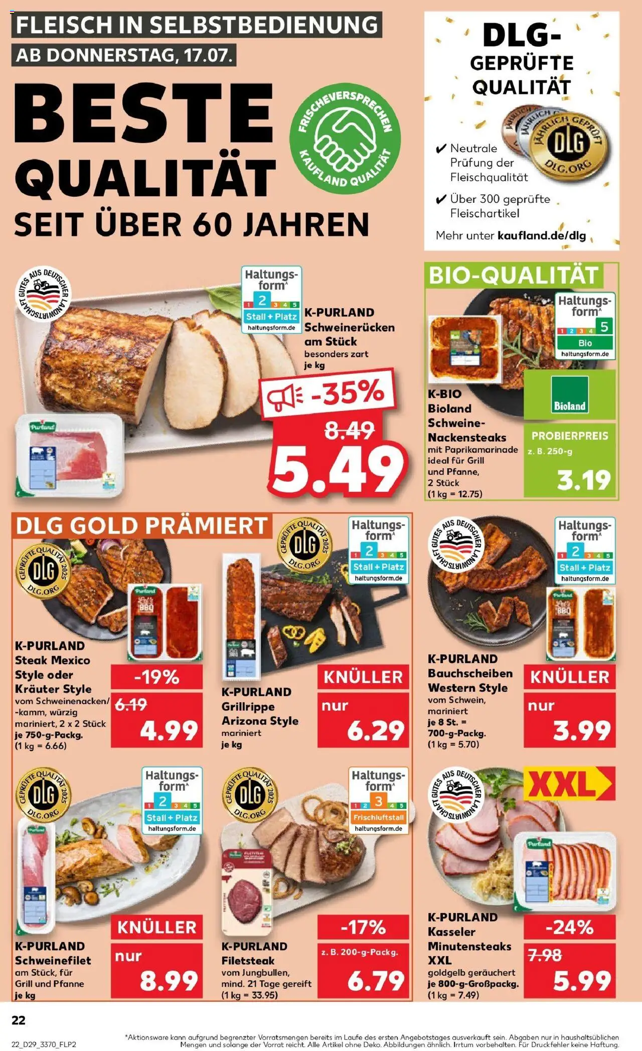 Kaufland prospekt Finsterwalde	 - gültig ab dem 16.07.2025 | Seite: 22 | Produkte: Nackensteaks, Schweinefilet, Steak, Fleisch