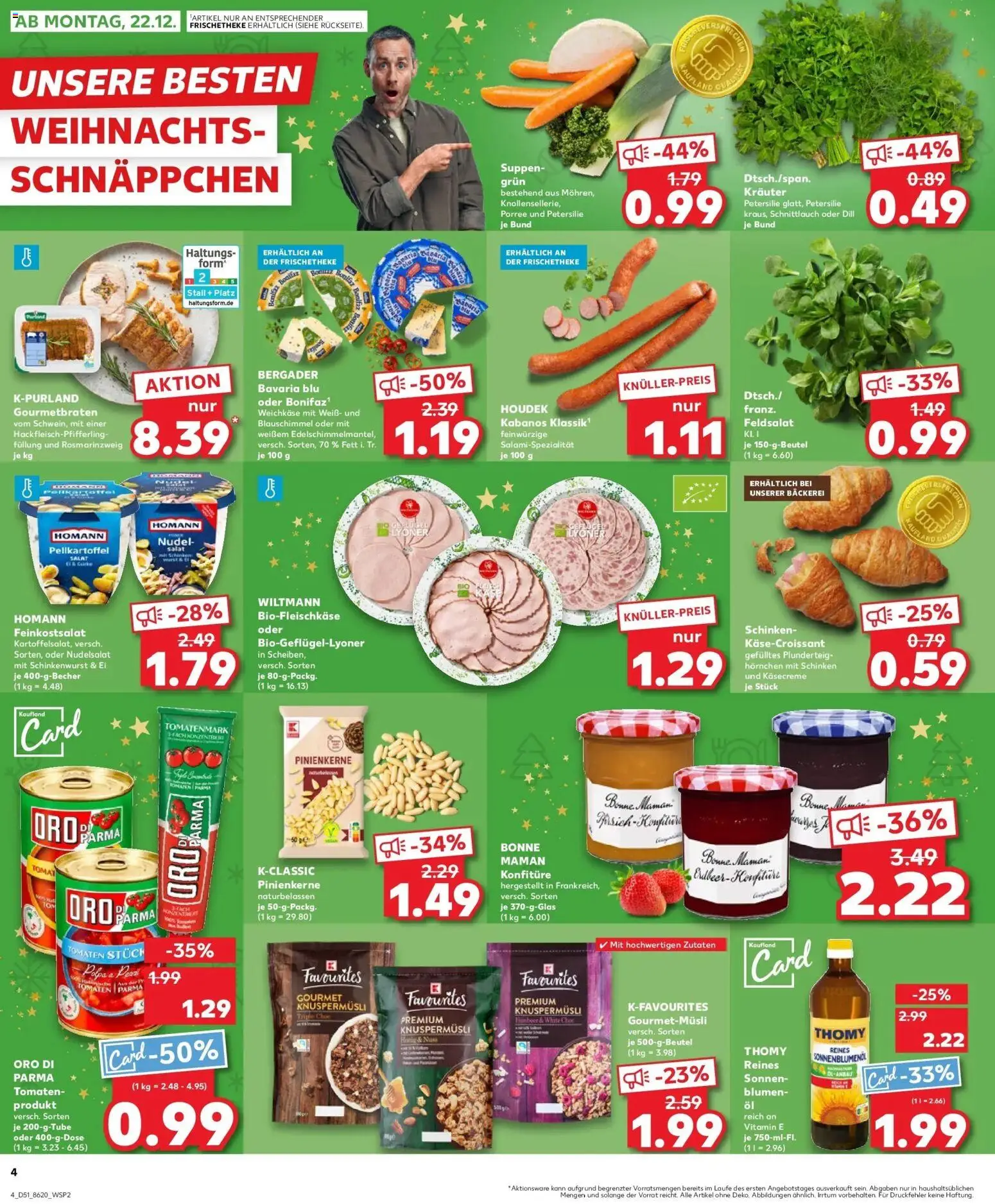 Kaufland prospekt Wülfrath	 – gültig ab 22.12.2025 | Seite: 4 | Produkte: Bäckerei, Sonnenblumenol, Bonne maman, Salat