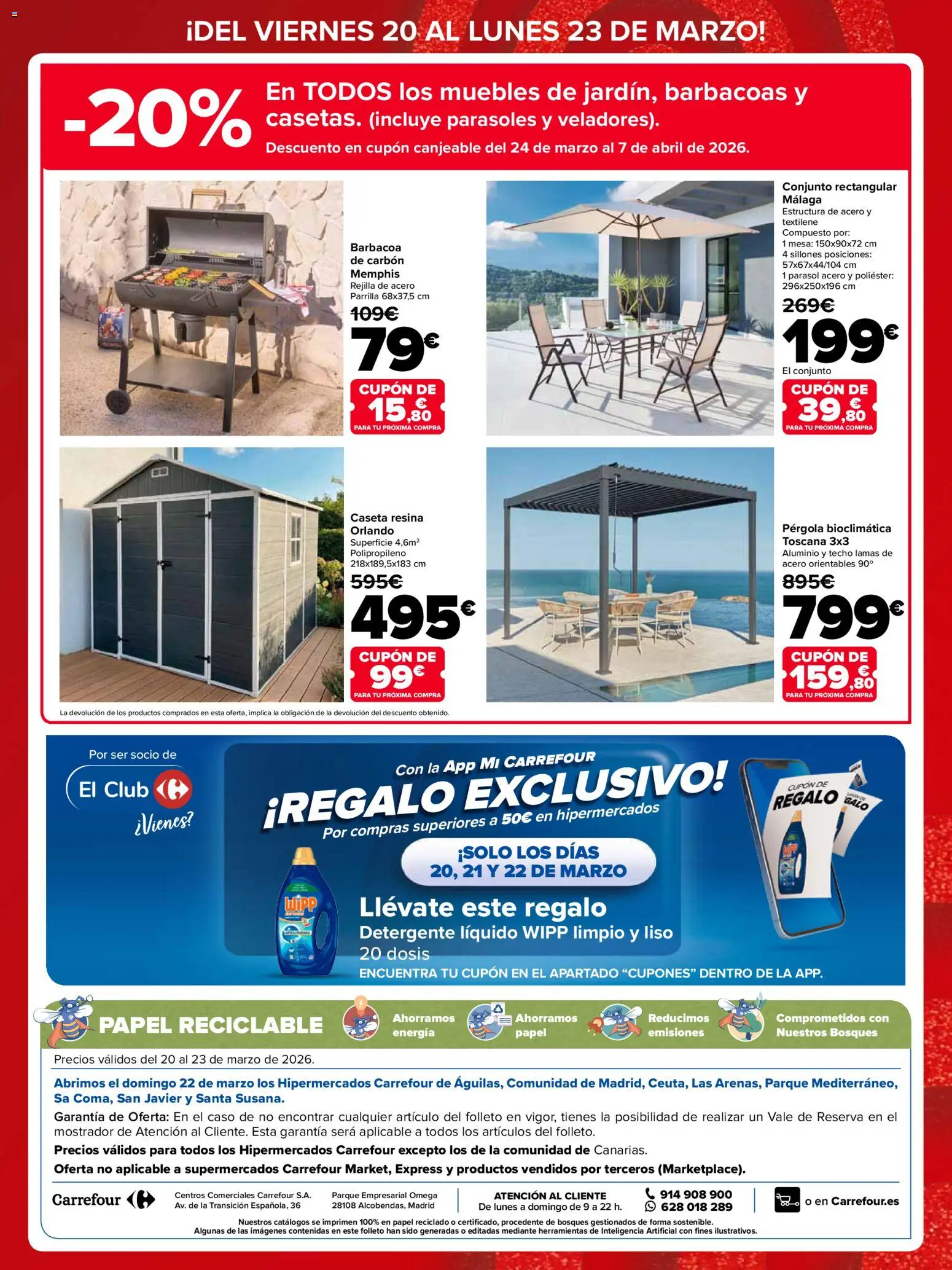 Carrefour folleto │ válido desde el 20.03.2026 | Página: 8 | Productos: Detergente, Muebles, Barbacoa, Parrilla