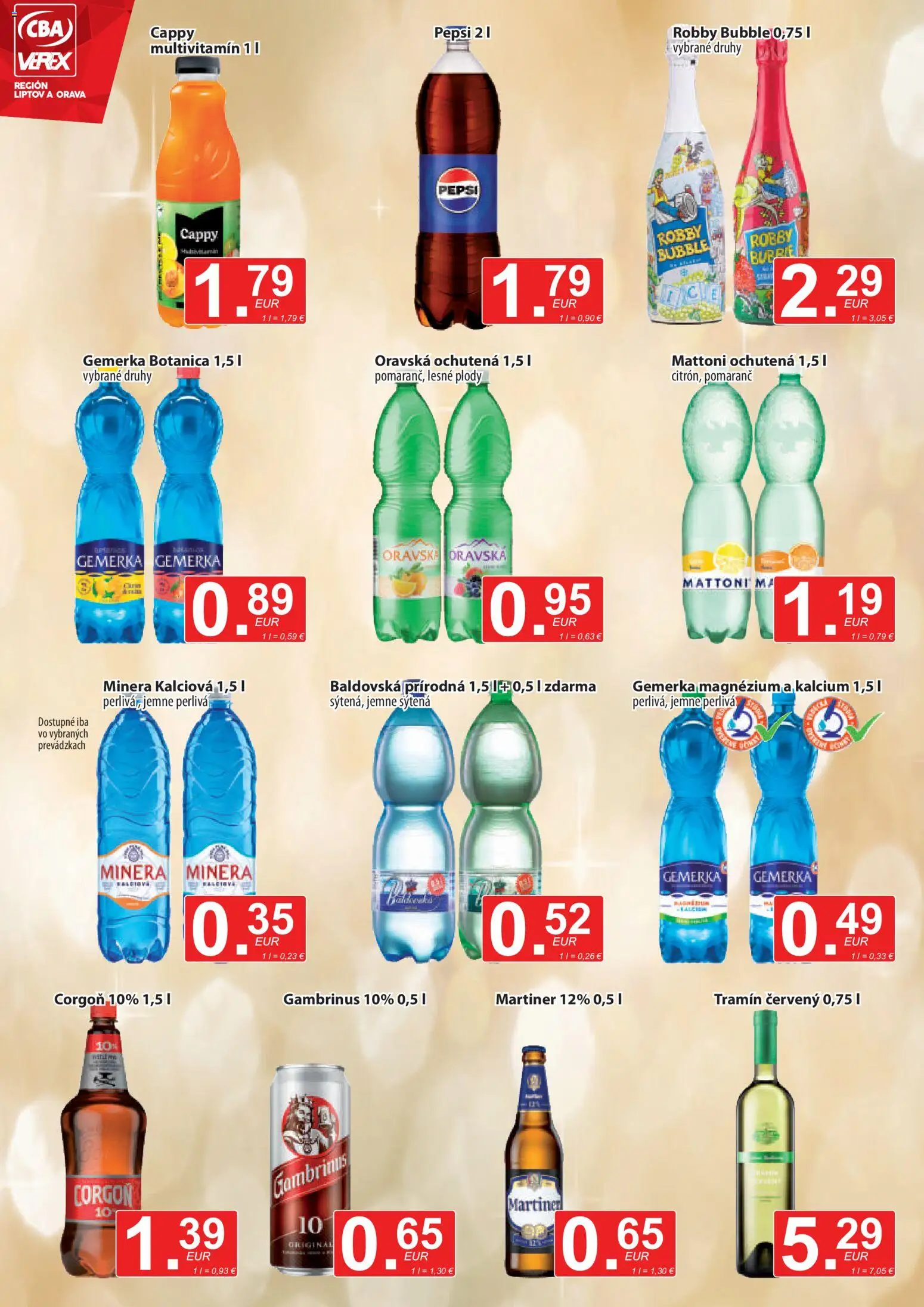 Nové CBA Verex akcie – leták je platný od 01.12.2025 | Strana: 10 | Produkty: Corgoň, Pepsi, Gemerka, Baldovská