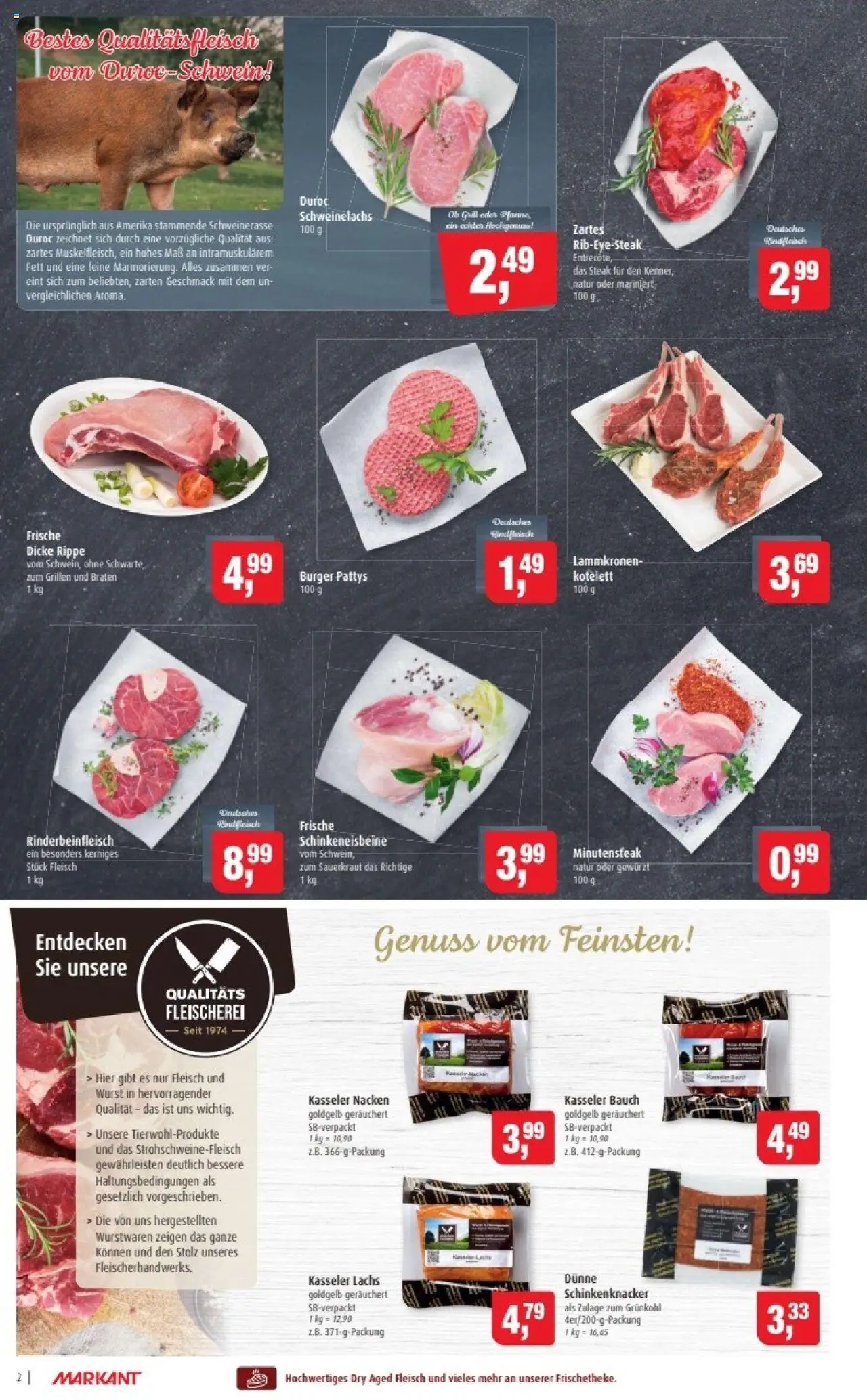 Markant Prospekt 	 – gültig ab 20.10.2025 | Seite: 2 | Produkte: Entrecote, Kasseler nacken, Lachs, Fleisch
