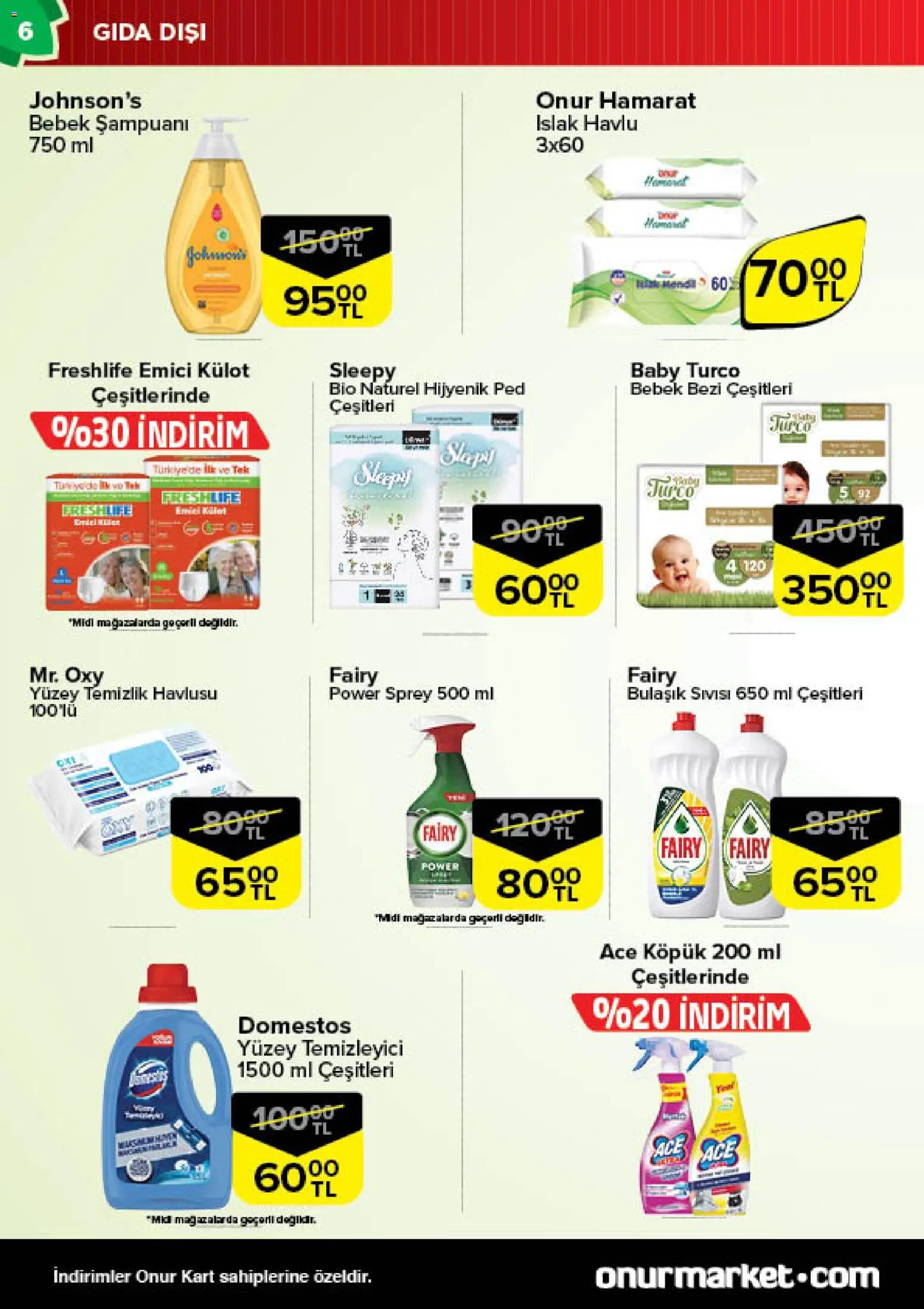 Onur Market Katalog - 11.11.2025 tarihinden itibaren geçerlidir | Sayfa: 6 | Ürünler: Hijyenik ped, Yüzey temizleyici, Külot
