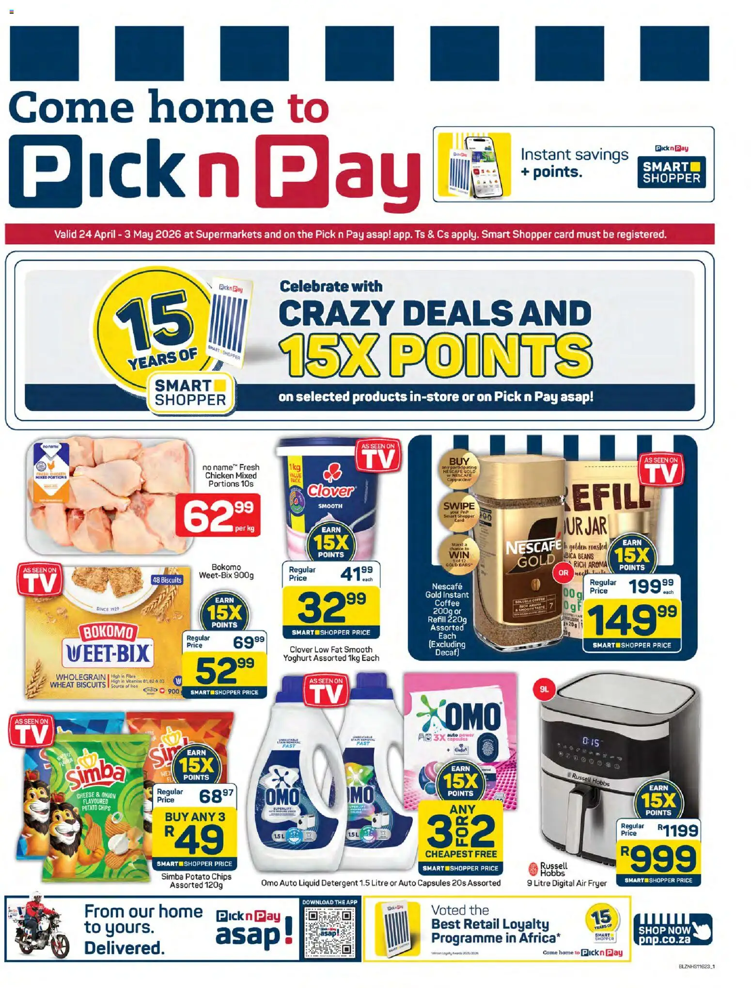 New Pick n Pay catalogue – valid from 24.04.2026 | Page: 1 | Products: Yoghurt, Fryer, Air fryer, Coffee