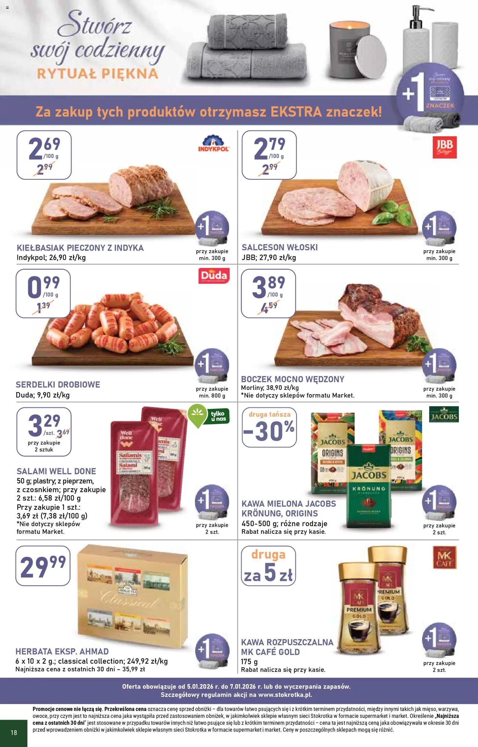 Stokrotka Gazetka - Supermarket od 05.01.2026 | Strona: 18 | Produkty: Stokrotka, Boczek, Salami, Herbata