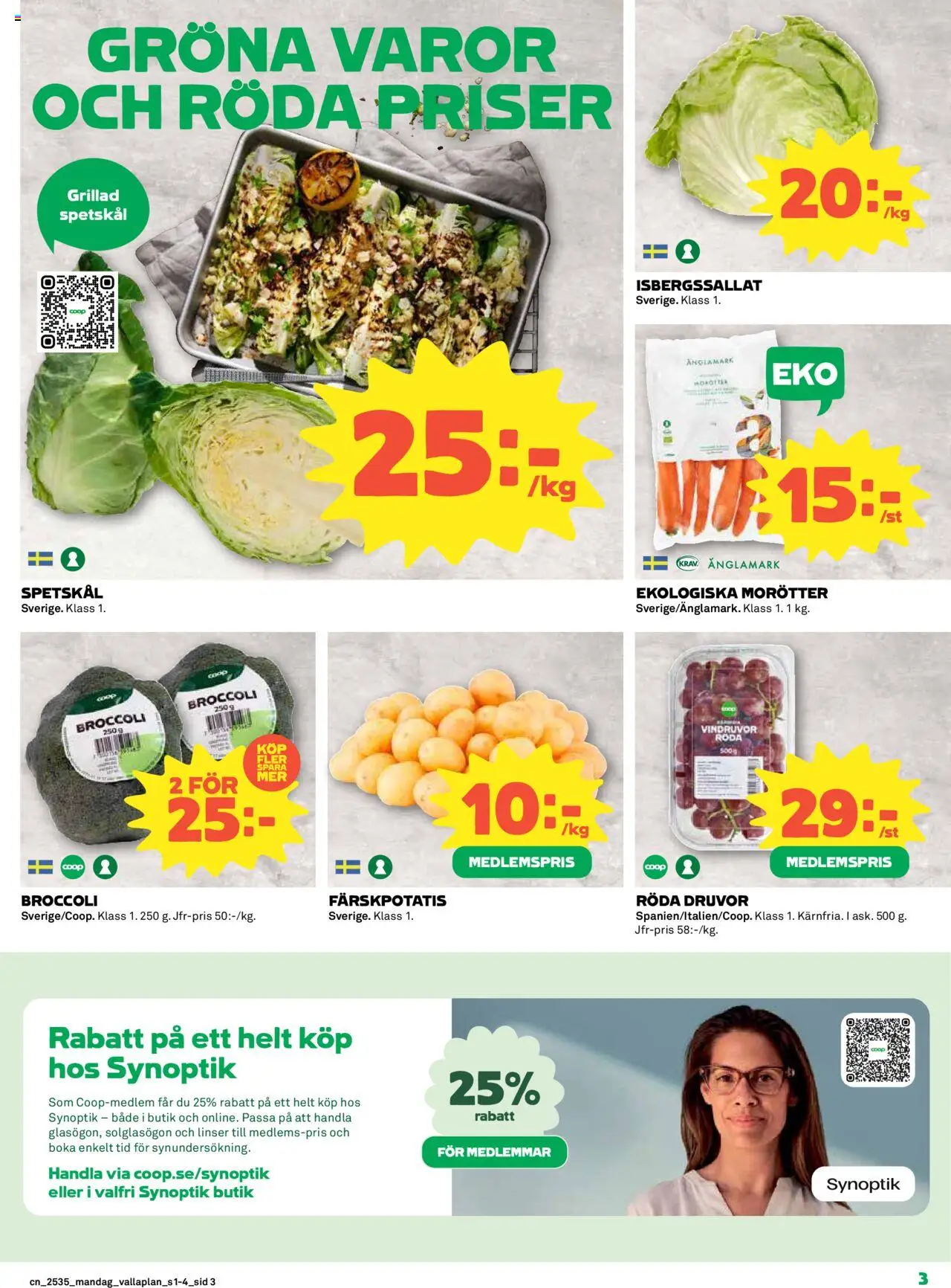 Coop reklamblad aktuell från 25.08.2025 | Sida: 3 | Produkter: Linser, Färskpotatis, Vindruvor, Broccoli
