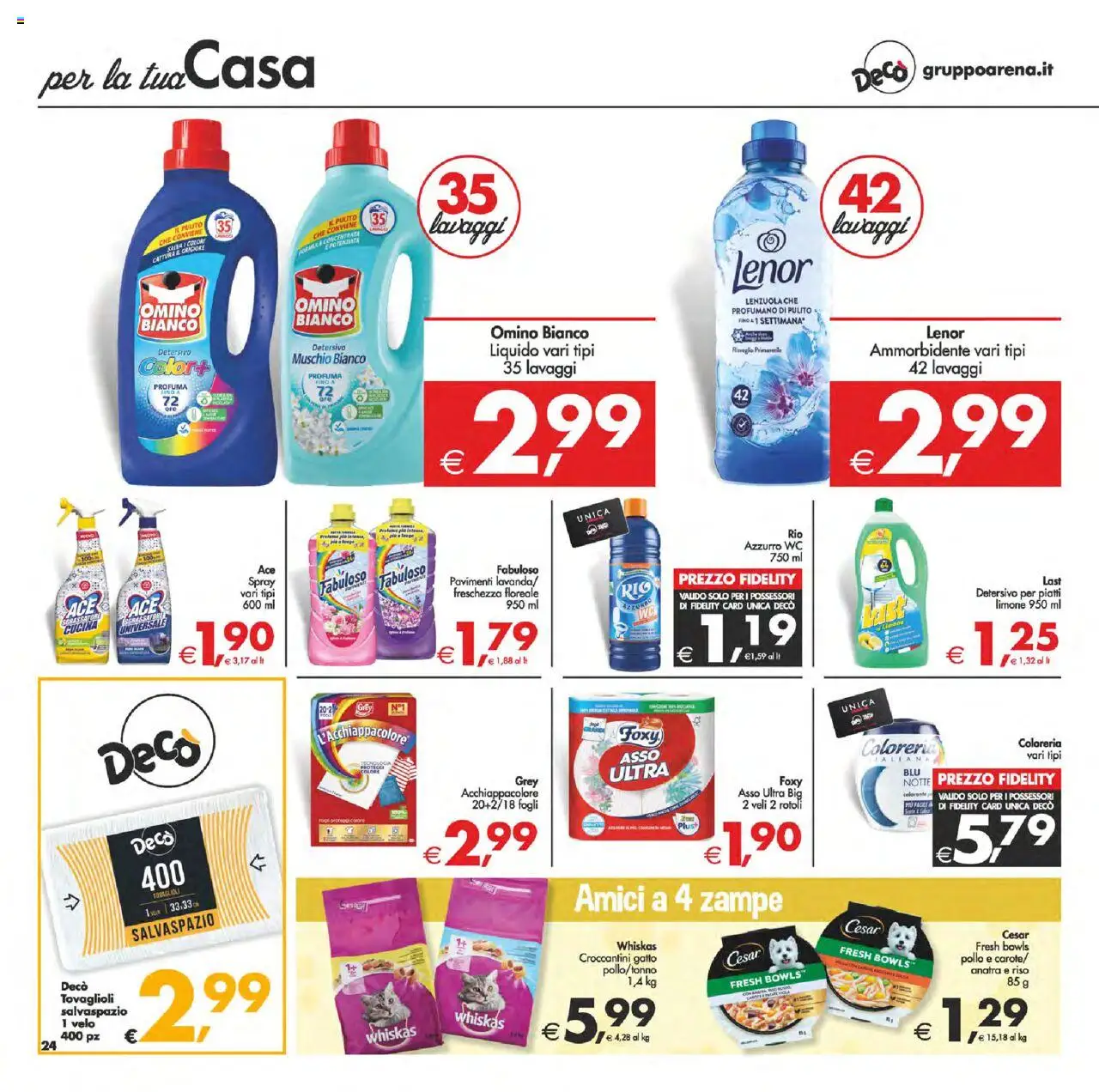 Volantino Decò del 22.08.2025 | Pagina: 28 | Prodotti: Pollo, Ammorbidente, Detersivo per piatti, Tonno