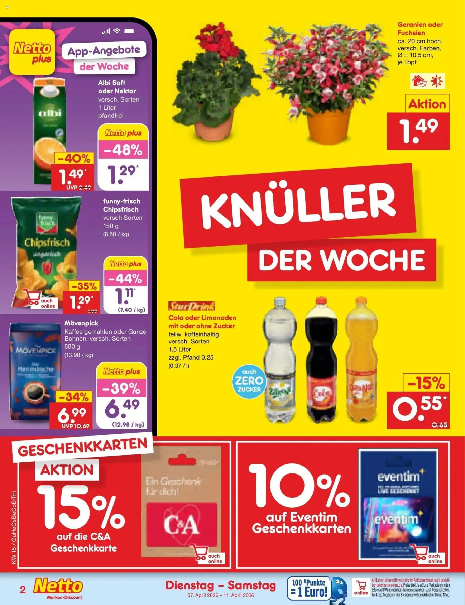 Netto Marken-Discount Prospekt Pirna	 – gültig ab 07.04.2026 | Seite: 2 | Produkte: Kaffee, Geranien, Zucker, Saft