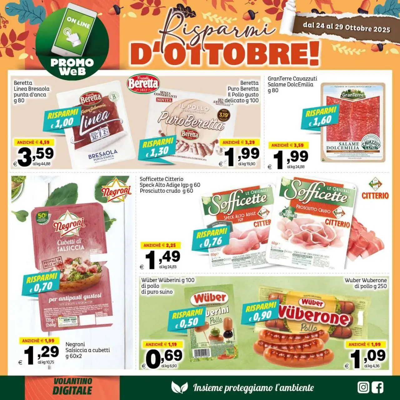 Volantino Elite Supermercati del 24.10.2025 | Pagina: 3 | Prodotti: Speck, Prosciutto Crudo, Pollo, Salsiccia