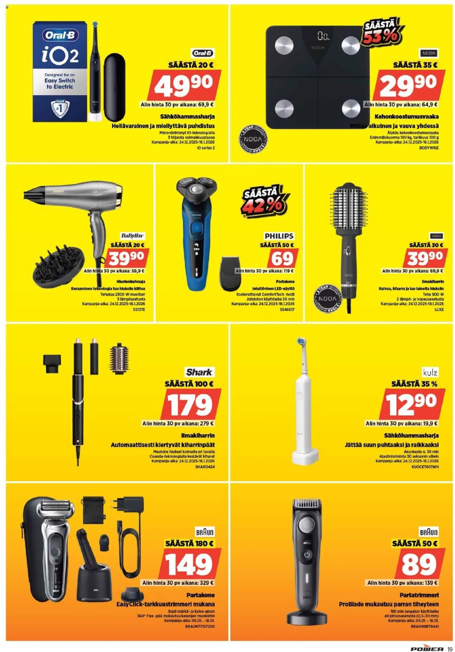 Power tarjoukset – voimassa 12.01.2026 alkaen | Sivu: 21 | Tuotteet: Ilmakiharrin, Sähköhammasharja, Partakone