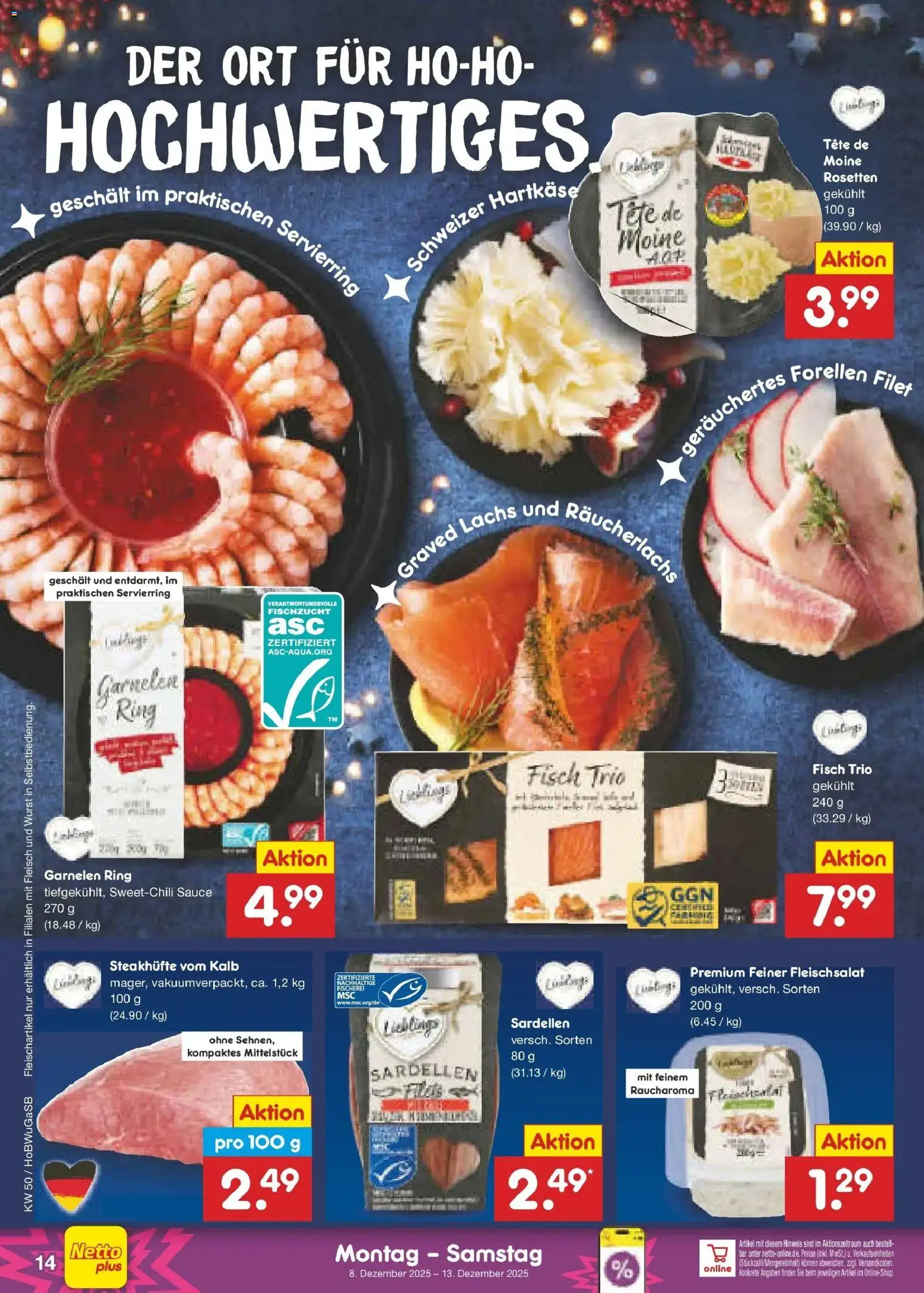 Netto Marken-Discount prospekt Stemwede-Dielingen	 – gültig ab 08.12.2025 | Seite: 14 | Produkte: Fisch, Räucherlachs, Wurst, Fleisch